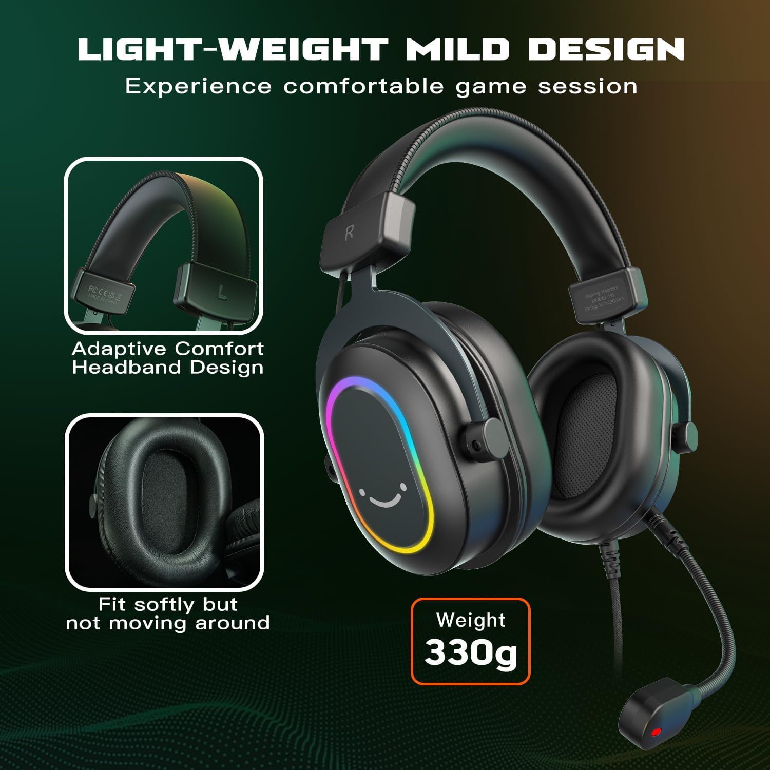 FIFINE Gaming Headset for PC-Wired Headphones with Microphone-7.1 Surround Sound Computer USB Headset for Laptop, Streaming Headphones on PS4/PS5, with EQ Mode, RGB, Soft Ear Pads - AmpliGame H6 - Image 9