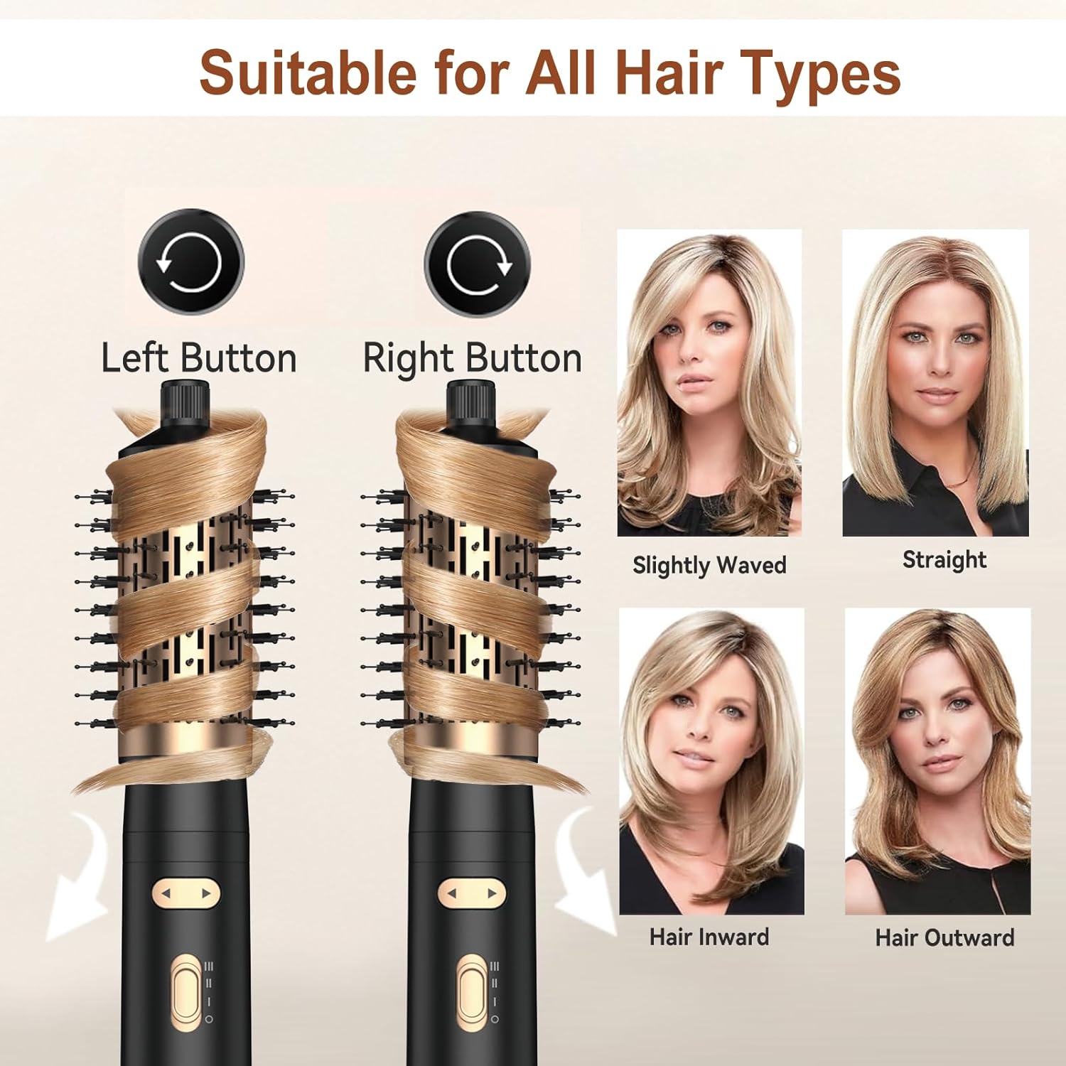 Rotating Hair Dryer Brush,3 in 1 Rotating Hot Air Brush with Detachable Brush(2" & 1.5"),3 Heats and 2 Speeds Rotating Hair Dryer Spinning for Curl,Straight - Image 3