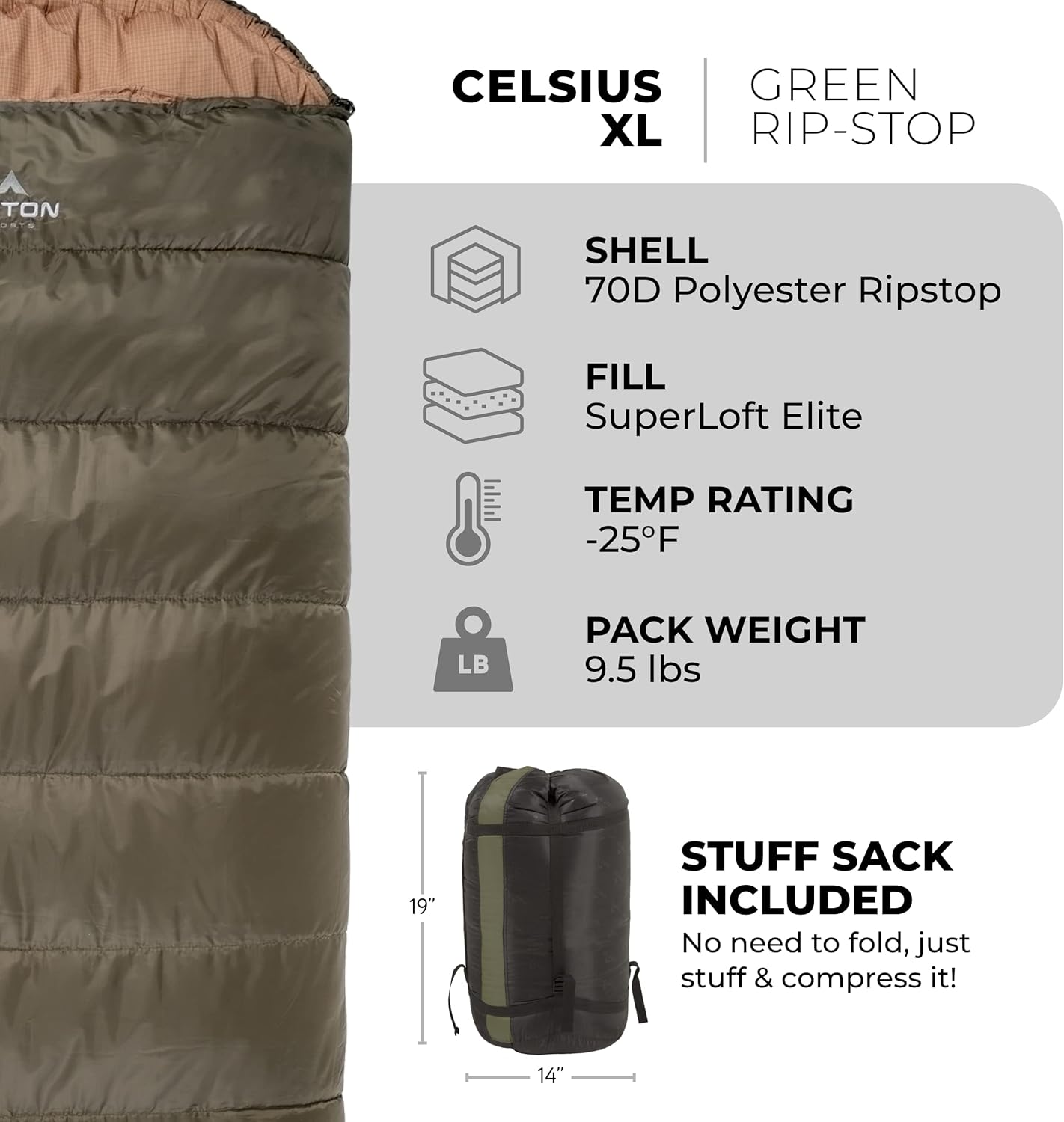 TETON Celsius XL, -25F, 20F, 0F Degree Sleeping Bags, All Weather Warm Sleeping Bag for Adults and Kids, Camping Season, Compression Sack Included - Image 4