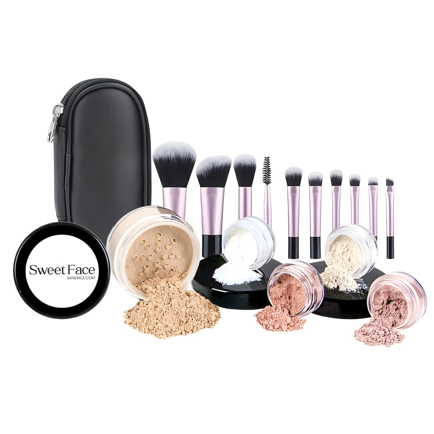 16pc STARTER KIT with 10 BRUSHES SET (FAIR 2) Mineral Makeup Bare Face Loose Powder Includes Matte Foundation, Veil Primer, Blush, Bronzer, Translucent Finishing Setting Powder SPF 30 Travel Size - Image 2