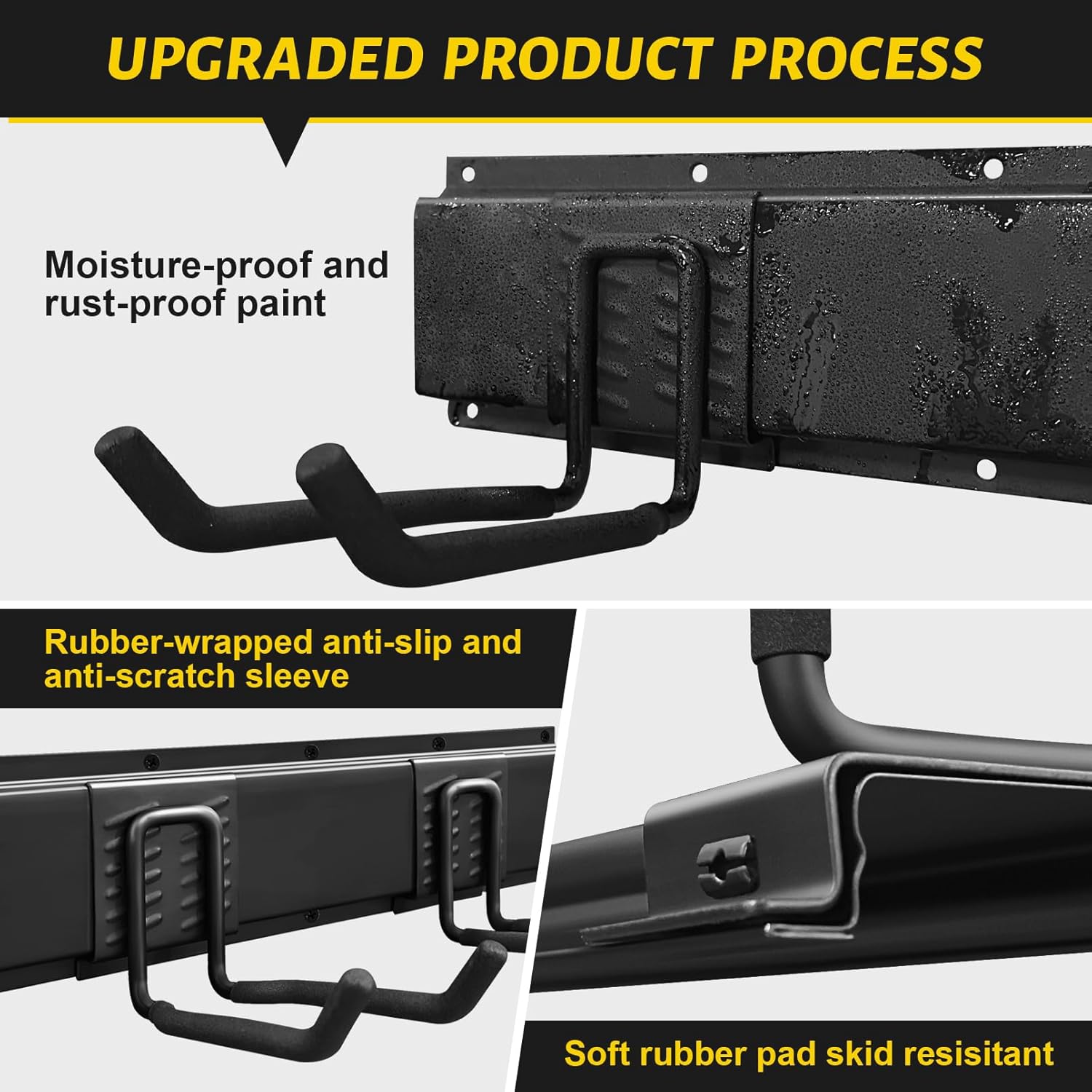 Garage Storage Organizer, Wall Mount Garden Tool Organizer, 48 Inches Max Loading 440lbs Adjustable Metal Hooks, Yard Shed Rack, Tool Holder for Hanging Rake Broom Mop Snowboard - Image 5