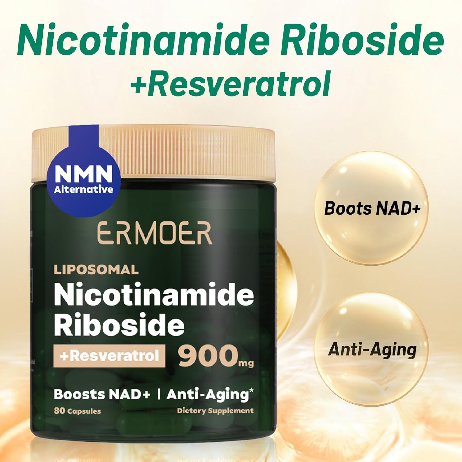 NAD Resveratrol Supplement, NAD Nicotinamide Riboside Resveratrol 900mg, Liposomal NAD+ Supplements for Women & Man, NMN Supplement Alternative for Anti-Aging, Energy (80 Capsules) - Image 7