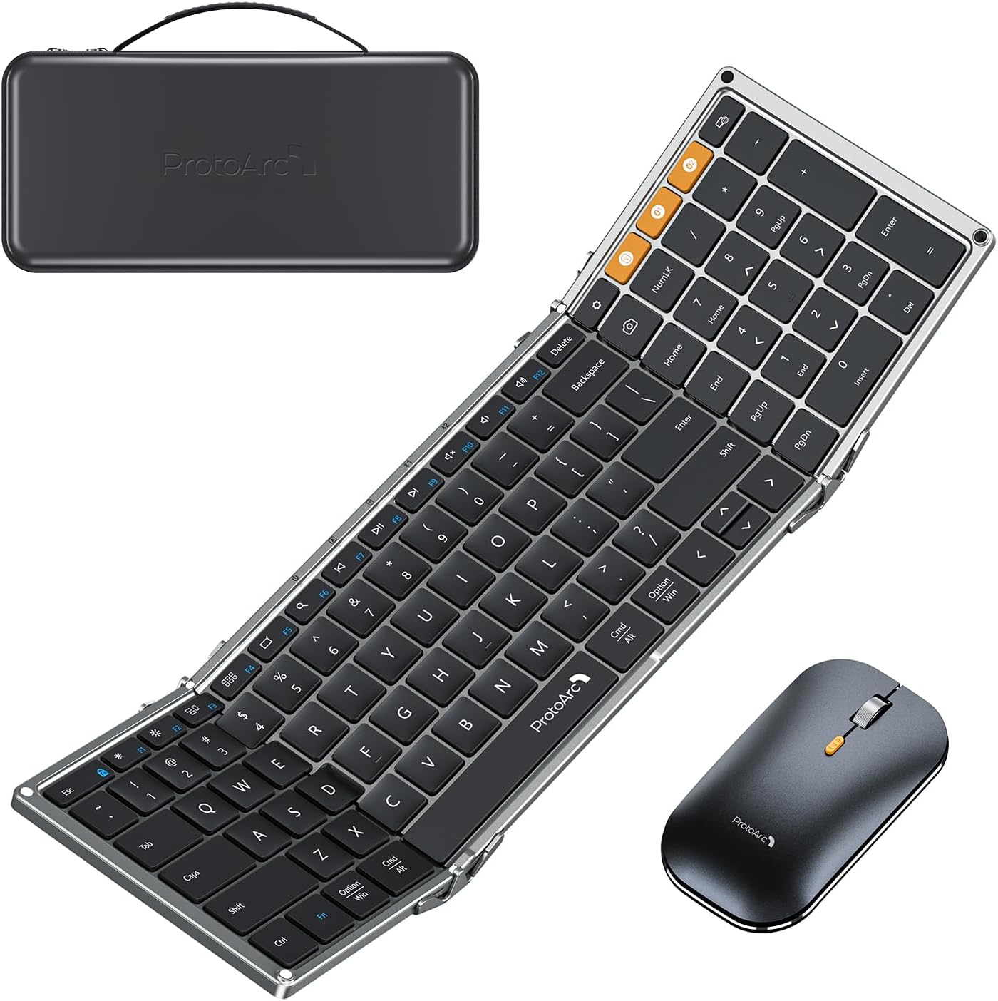 ProtoArc Foldable Keyboard and Mouse, XKM01 True Full-Size Folding Keyboard Mouse Combo for Business and Travel, 2.4G+Dual Bluetooth Portable Mouse Keyboard for Laptop iPads Tablets - Black Gray - Image 2
