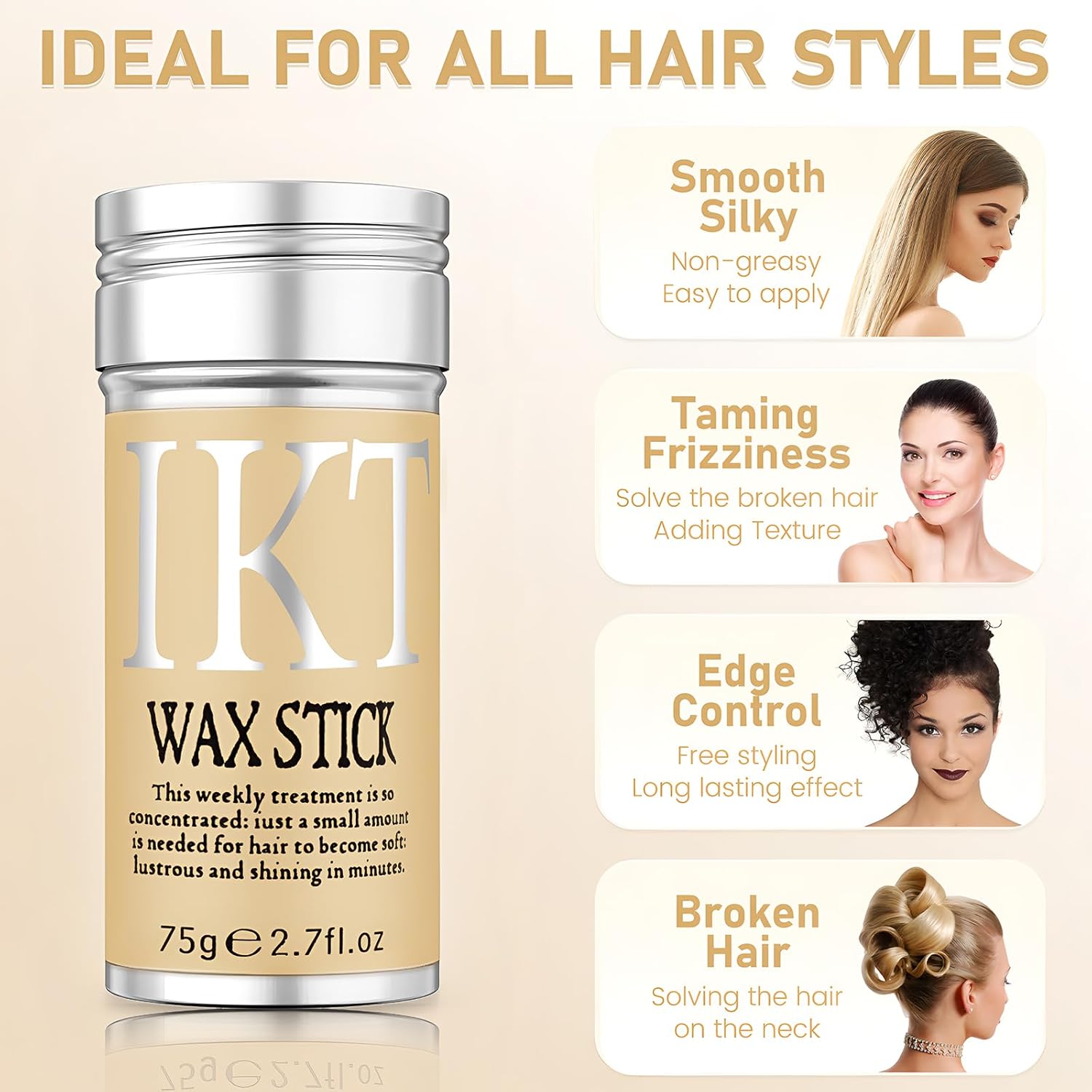 VOLLUCK Hair Wax Stick for Wigs + 4 PCS Edge Brushes Hair Styling Comb Set, Edge Control Slick Stick Hair Pomade 2.7Oz Stick Non-greasy Styling Wax, Long Lasting, Strong Hold Temporary Hair Product - Image 3