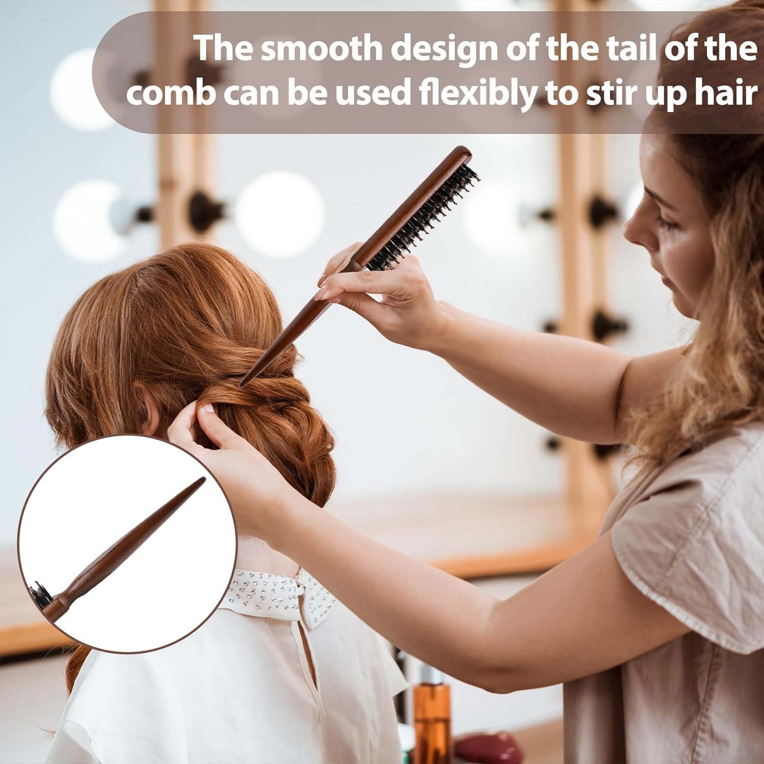 Teasing Brush, Hair Teasing Brush for Women Rat Tail Brushes for Fine Hair Boar Bristle Slick Back Comb for Thin Thick Curl Training to Create Volume and Smooth - Image 7