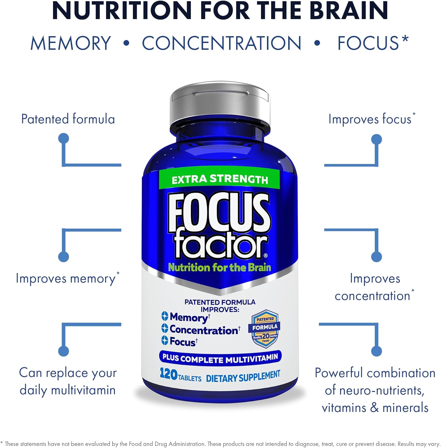 Focus Factor Adults Extra Strength, 120 Count - Brain Supplement for Memory, Concentration and Focus - Complete Multivitamin with DMAE, Vitamin D, DHA - Trusted Health Vitamins - Image 5