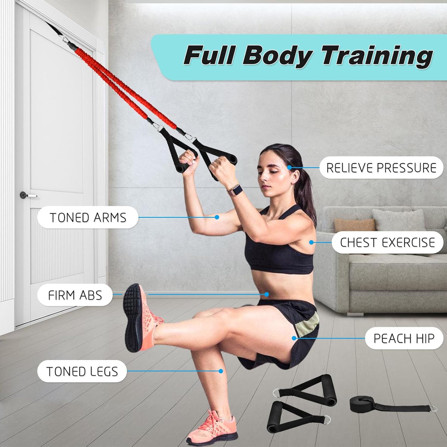 ATENTO 12 Pcs Set Resistance Bands for Legs and Butt, Fitness Elastic Band with Handles,Gym Belt, 4 Pcs Workout Band for Women & Men, Leg Day, Full Body Routine Exercise with Door Anchor, Ankle Strap - Image 3