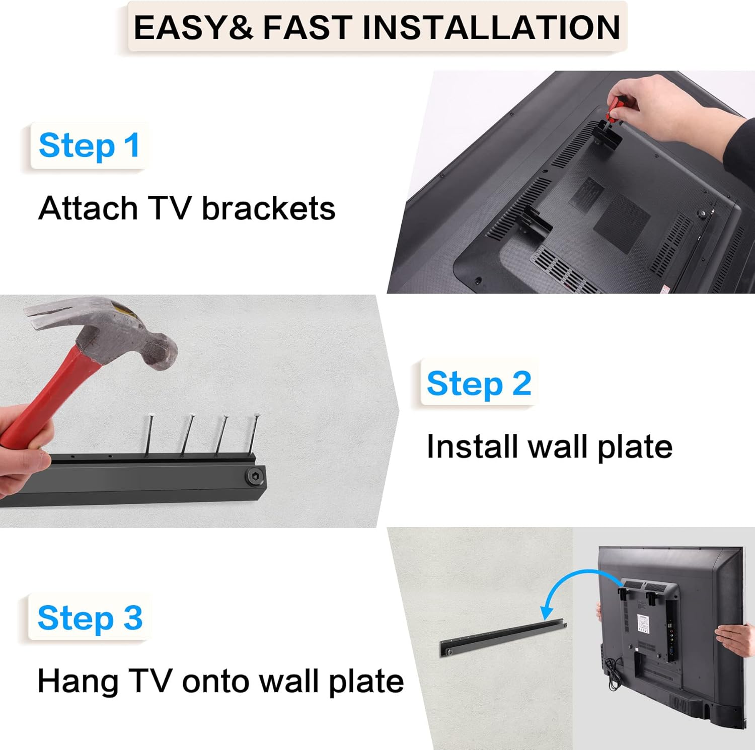 No Stud TV Wall Mount, No Drill TV Mount for 22-55 in, Drywall Studless TVs Bracket with Clear Instructions, Low Profile TVs Hanger with Sturdy Design, Easy to Install for Bedroom, Living Room - Image 4