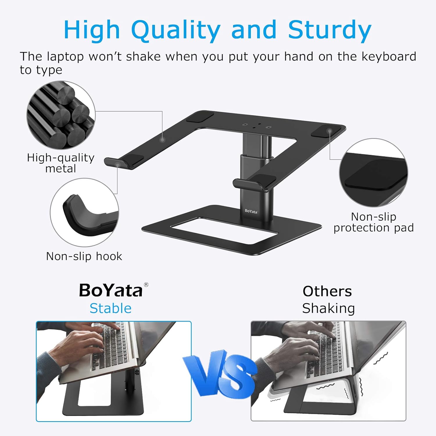 BoYata Laptop Stand, Ergonomic Aluminum Height Adjustable Computer Stand Laptop Holder for Desk, Compatible with MacBook Pro/Air, Dell, Lenovo, HP, Samsung, More Laptops 11-17" (Black) - Image 4