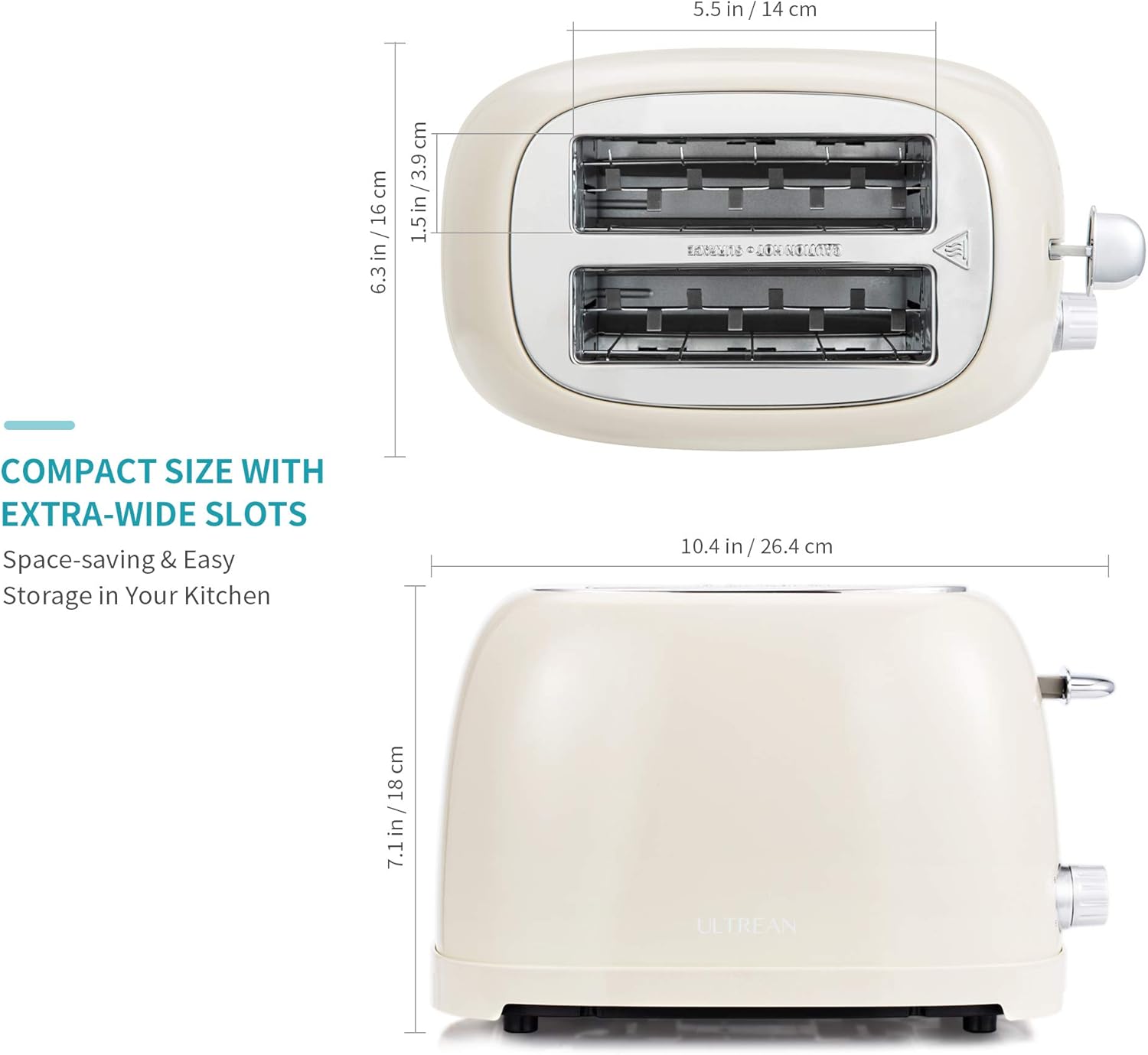 Ultrean Toaster 2 Slice with Extra-Wide Slot for Toasting Bagels, Breads, Waffles & More, Stainless Steel Material with Removable Crumb Tray, 6 Browning Settings - Image 8
