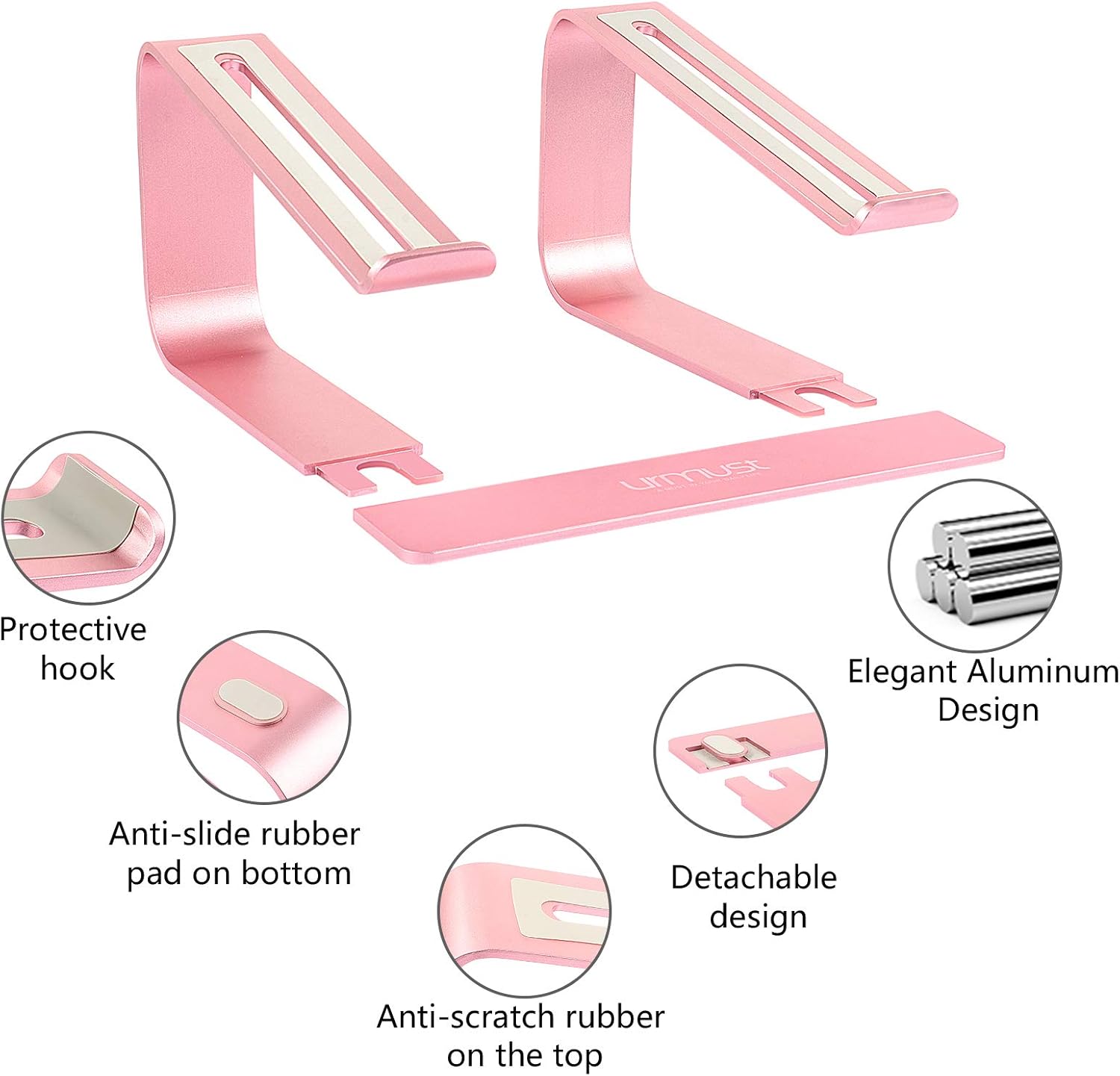 Urmust Laptop Stand for Desk - Aluminum Computer Stand Riser Holder for MacBook Air Pro, Dell, HP, Lenovo, Samsung, Alienware Laptops 11-15.6" (Rose Gold) - Image 4