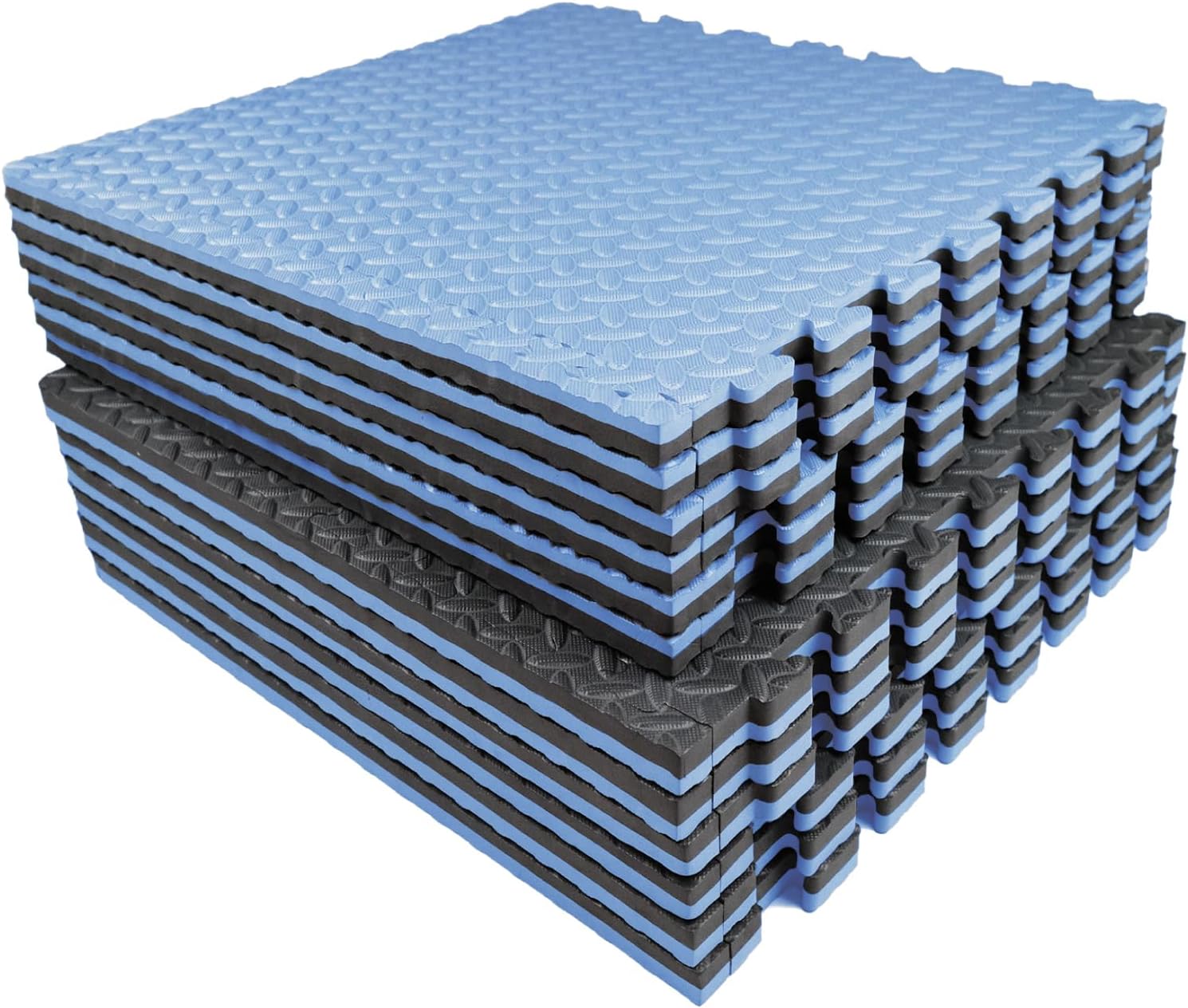 AIRHOP Upgraded 0.79" Extra Thick 48 Sq Ft High-Density Eva Foam Exercise Gym Mats, 12 Pcs Large Interlocking Puzzle Floor Tiles (24"x24") for Home Gym, Black&Blue - Image 2