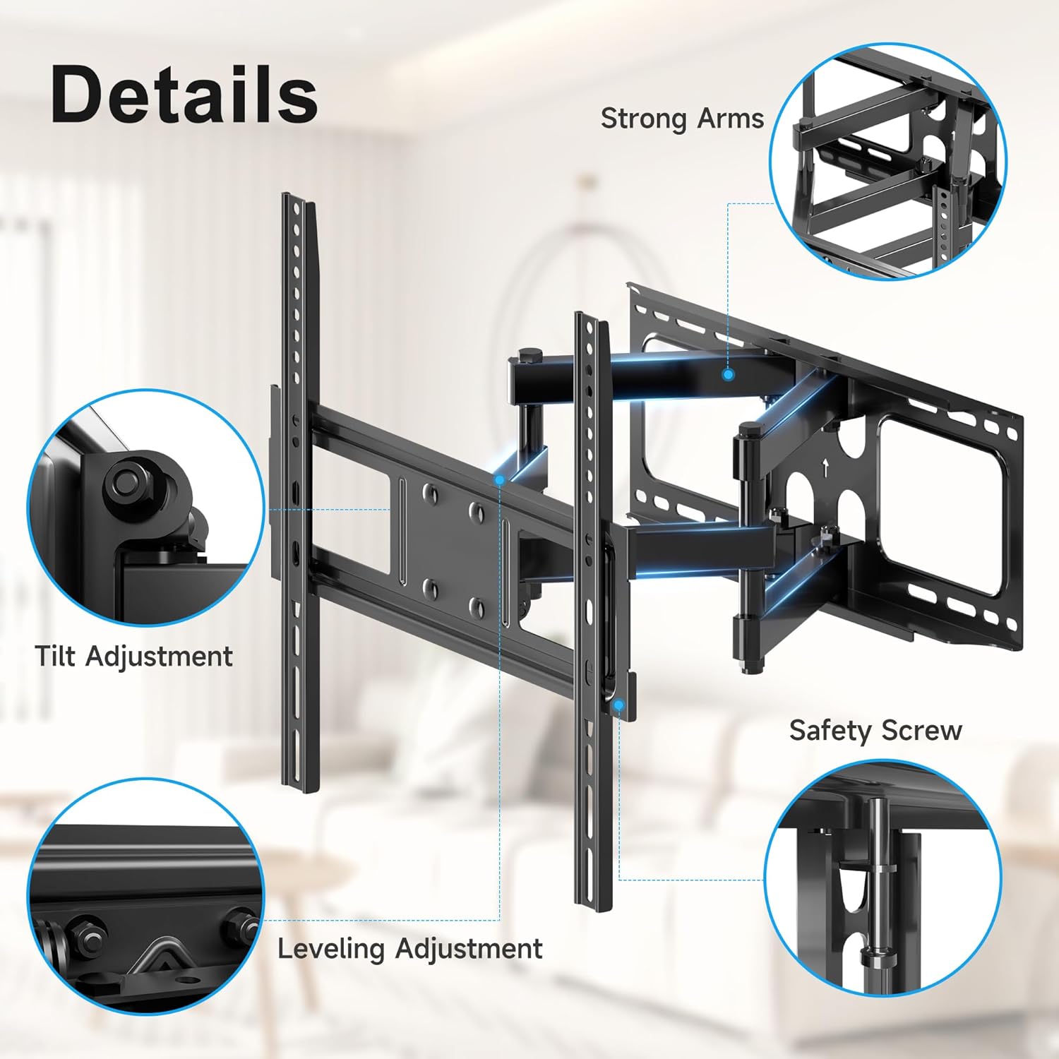 Full Motion TV Wall Mount for Most 26"-70" Flat/Curved TV, Swivel Tilt Bracket with Articulating Dual Arms, Support 100lbs, Max VESA 400x400mm, Fits 12”/16" Wood Stud (MA570) - Image 8