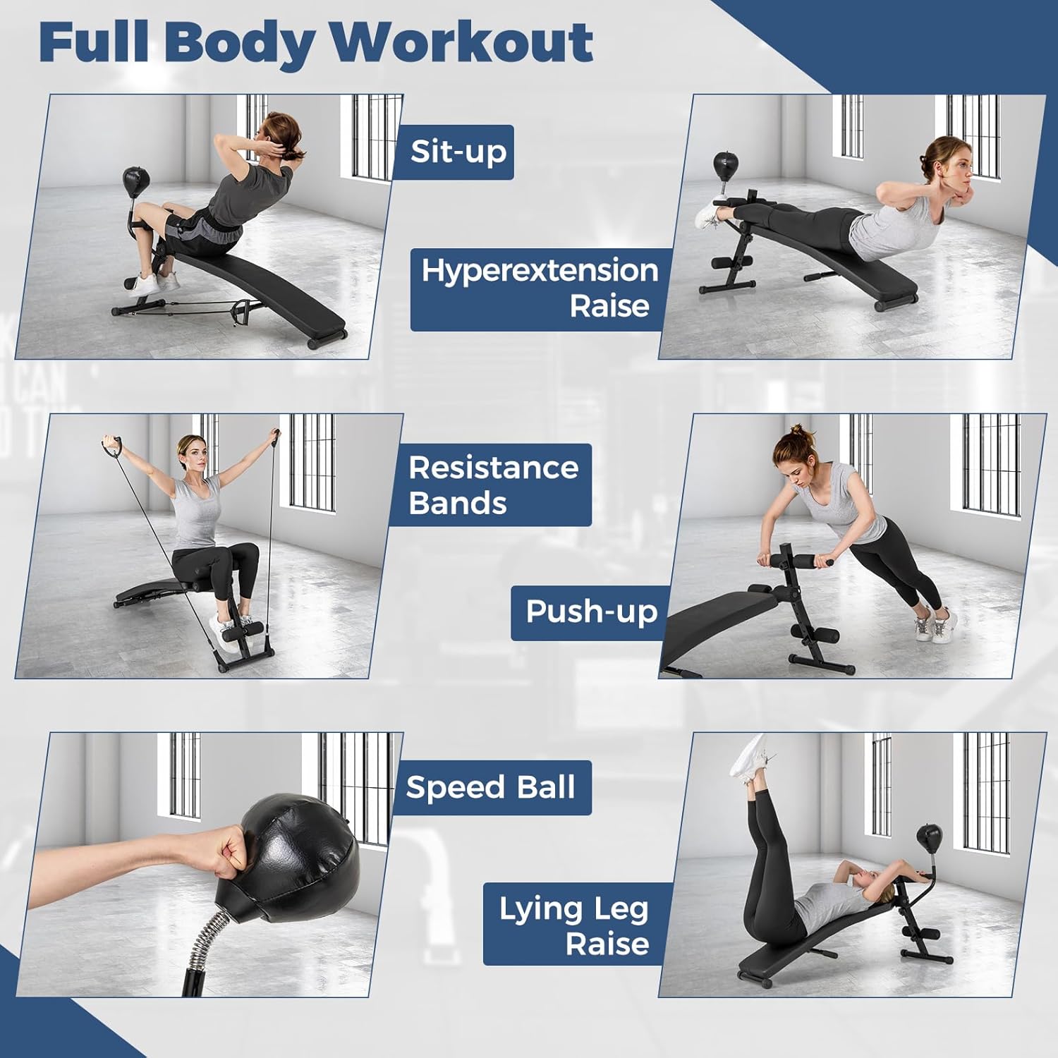 GYMAX 3 in 1 Decline Ab Bench with Speed Ball & Resistance Bands, 5-Level Adjustable, 300 lbs Weight Capacity - Image 4