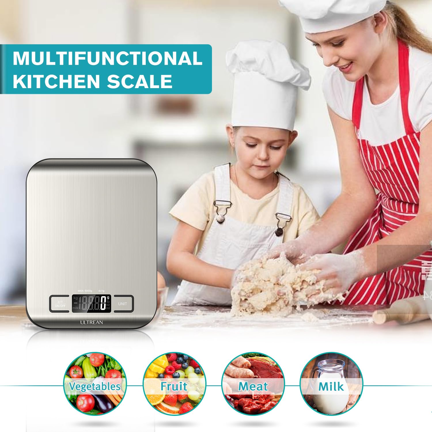 Ultrean Food Scale, Digital Kitchen Scale Weight Grams and Ounces for Baking Cooking and Meal Prep, 6 Units with Tare Function, 11lb (Batteries Included) - Image 7