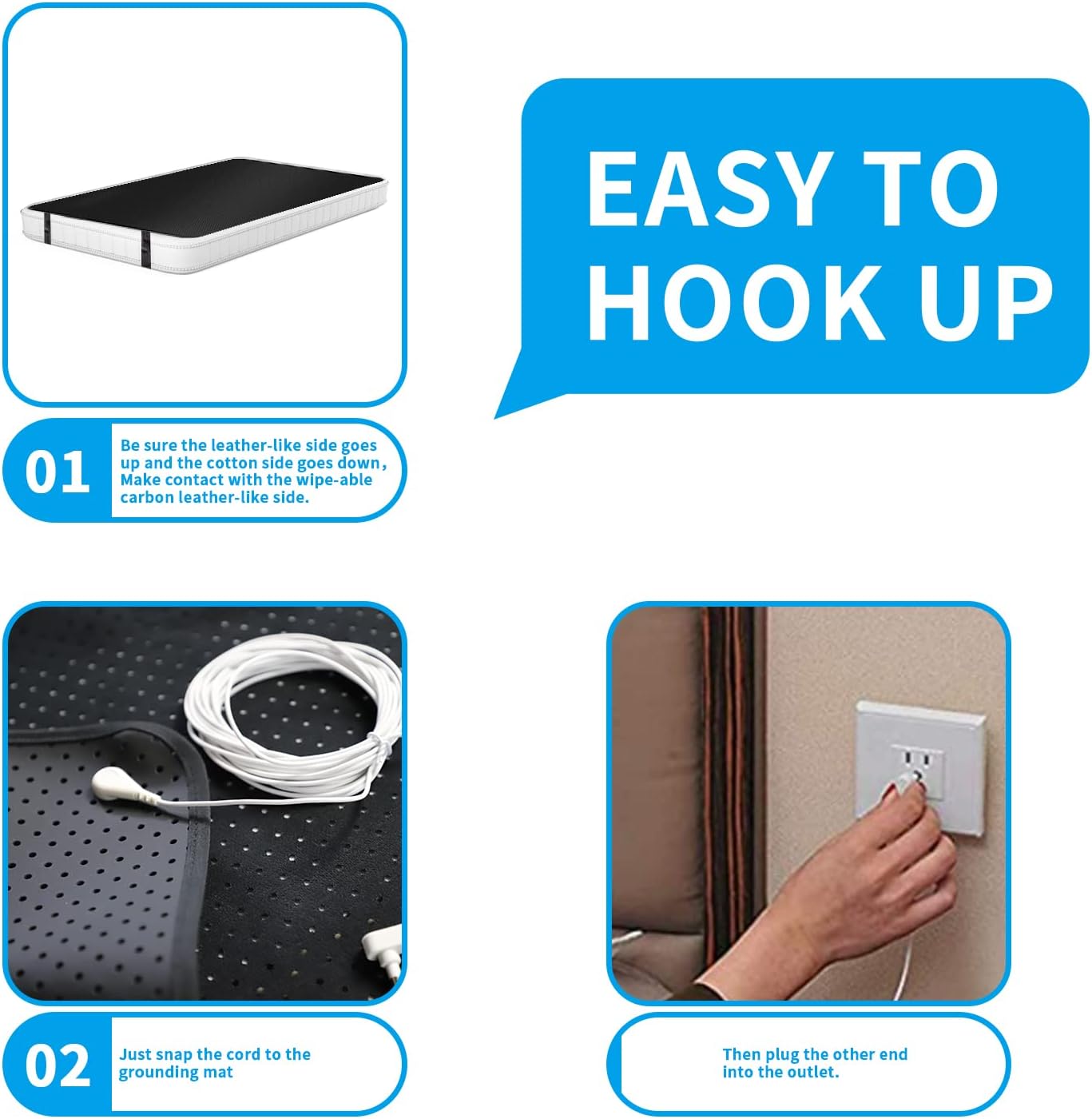 Grounding Mat for Bed,Grounding Pad for Sleep, Improve Sleep, Pain and Stress Relief, Anti-Slip PU Leather Grounding Healthy Therapy Mattress at Home, Office, Work with Grounding Cord (27 * 78IN) - Image 4
