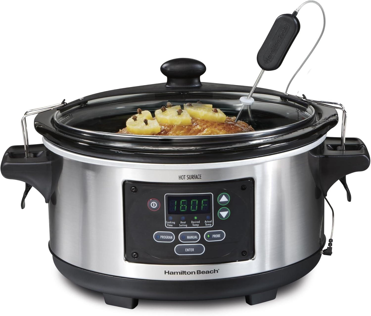 Hamilton Beach Portable 6 Quart Set & Forget Digital Programmable Slow Cooker with Lid Lock, Temperature Probe, Dishwasher Safe Crock & Lid, Stainless Steel (33969A) - Image 2