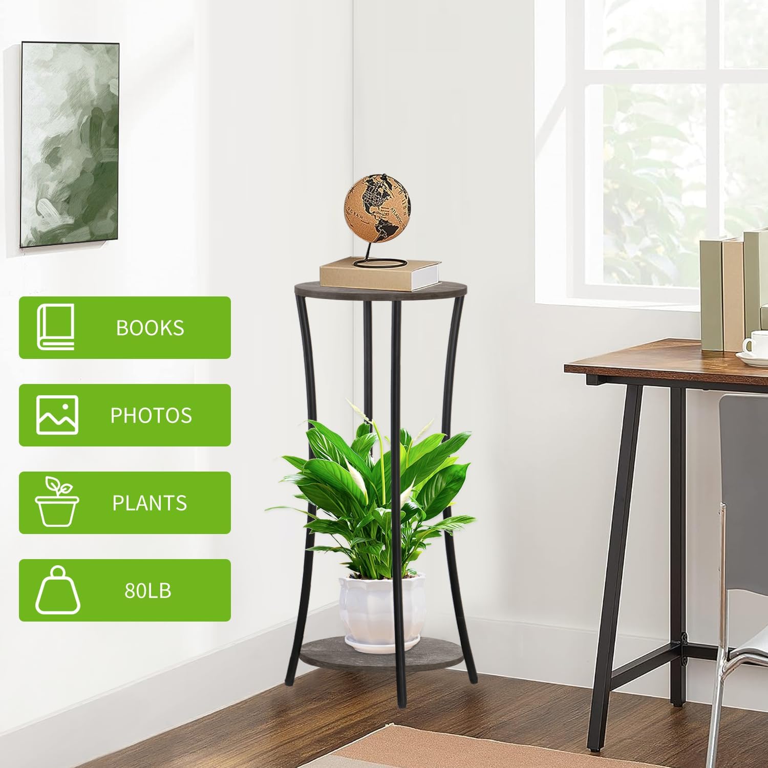 YINMIT Plant Stand Indoor,2 Tier Round Potted Holder Rack,Flower Pot Stand Shelf,Round Supports Rack,Corner Plant Shelf for Balcony Garden Patio Living Room,Grey - Image 6