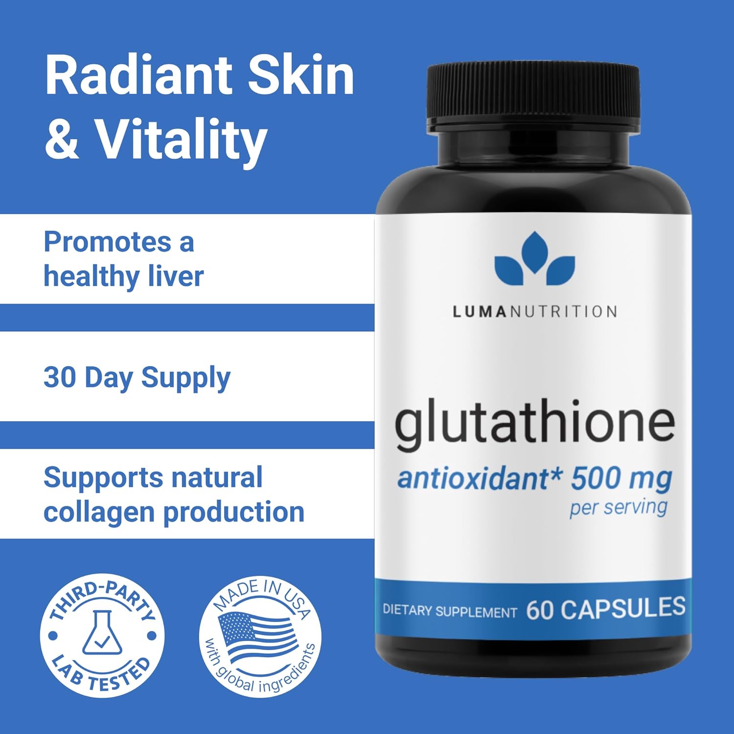 Premium Glutathione Supplement - 500mg - L-Glutathione - Antioxidant Support - Reduced - Liver Support - 60 Capsules - Image 3