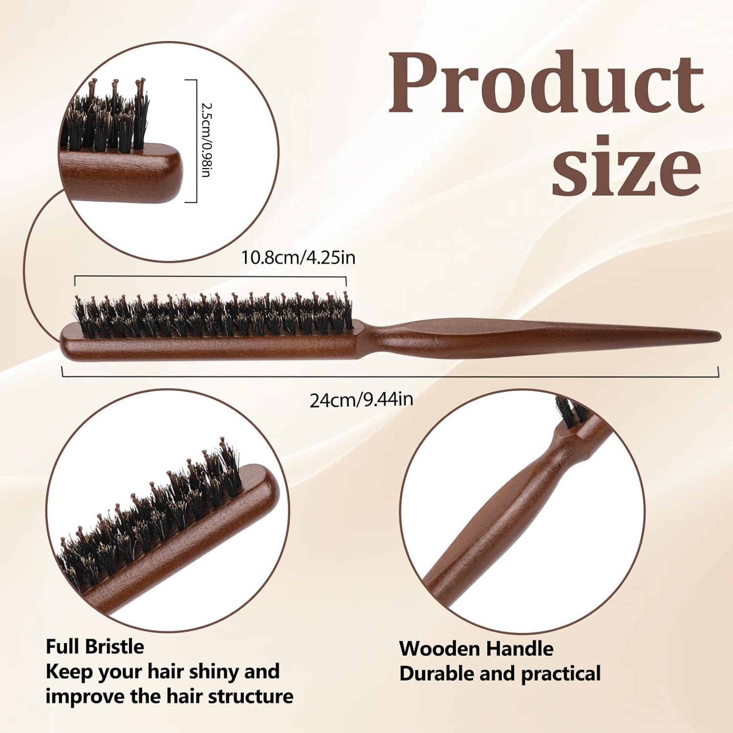 Teasing Brush, Hair Teasing Brush for Women Rat Tail Brushes for Fine Hair Boar Bristle Slick Back Comb for Thin Thick Curl Training to Create Volume and Smooth - Image 3