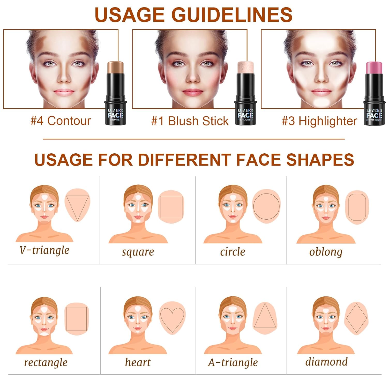 Lezero 3Pcs Contour Stick Makeup Kit, Shades with Highlighter, Blush and Bronzer Trio for Sculpt the Cheeks and Body, Long Lasting, Smooth, Dewy & Matte Finish, #1 LIGHT FAIR (08,11,14) - Image 7