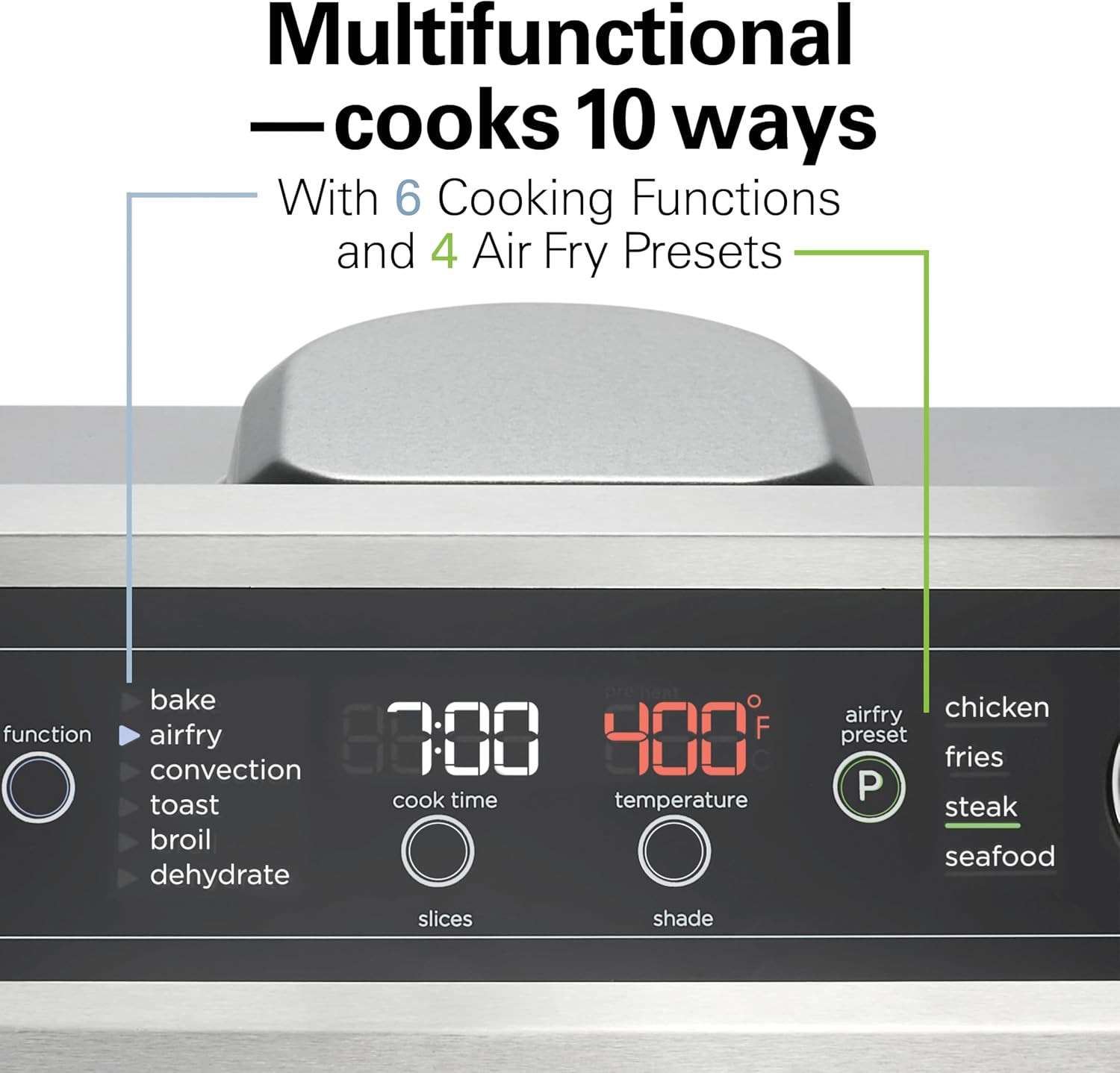 Hamilton Beach Digital Air Fryer Toaster Oven Combo, 10 Ways to Cook, 4 Preset Functions, Stay On & 1800 Watts, LED Capacitive-Touch Controls, 2 Rack Positions, Fits 12” Pizza, Black & Stainless Steel - Image 4