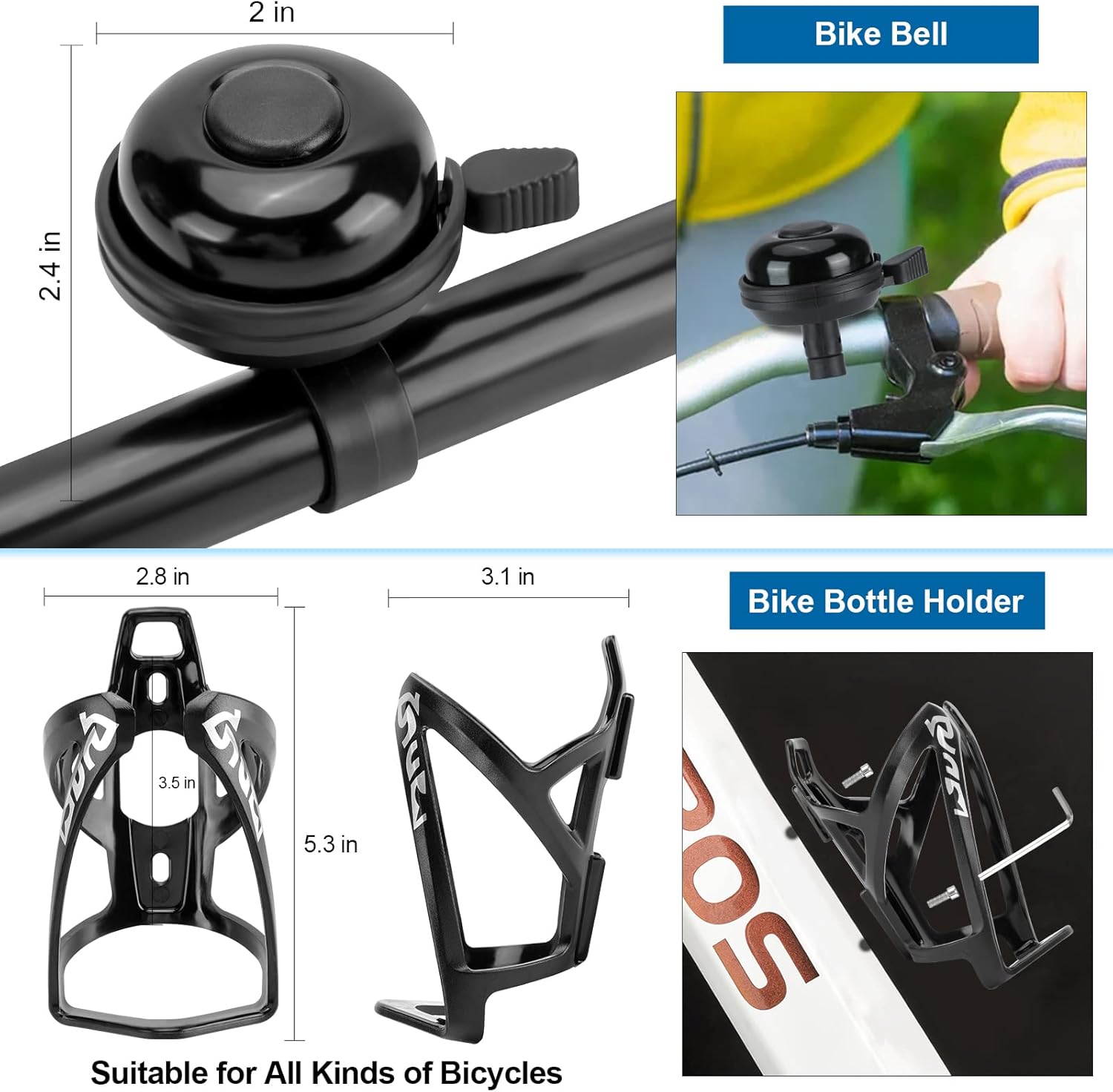 Bicycle Accessories - USB Rechargeable Light Set, Lock, Water Cup Seat, Bag, Bell - Image 6