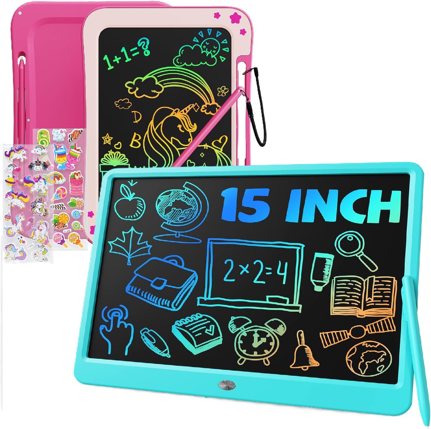 2 Pack LCD Writing Tablet for Kids, 8.5 Inch+15 Inch Doodle Board Drawing Board Reusable Drawing Tablet with Lanyard, Educational Kids - Image 2