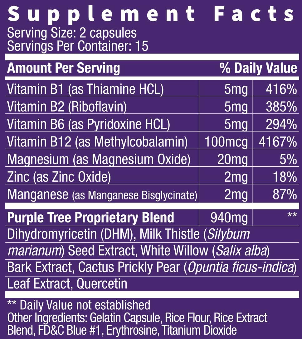 purple tree Post-Celebration Wellness Vitamins | Liver Support, Rapid Hydration, Body Replenisher | Dihydromyricetin DHM, Milk Thistle, Electrolytes, Vitamin B, Willow Bark, Quercetin (30 Pills) - Image 8