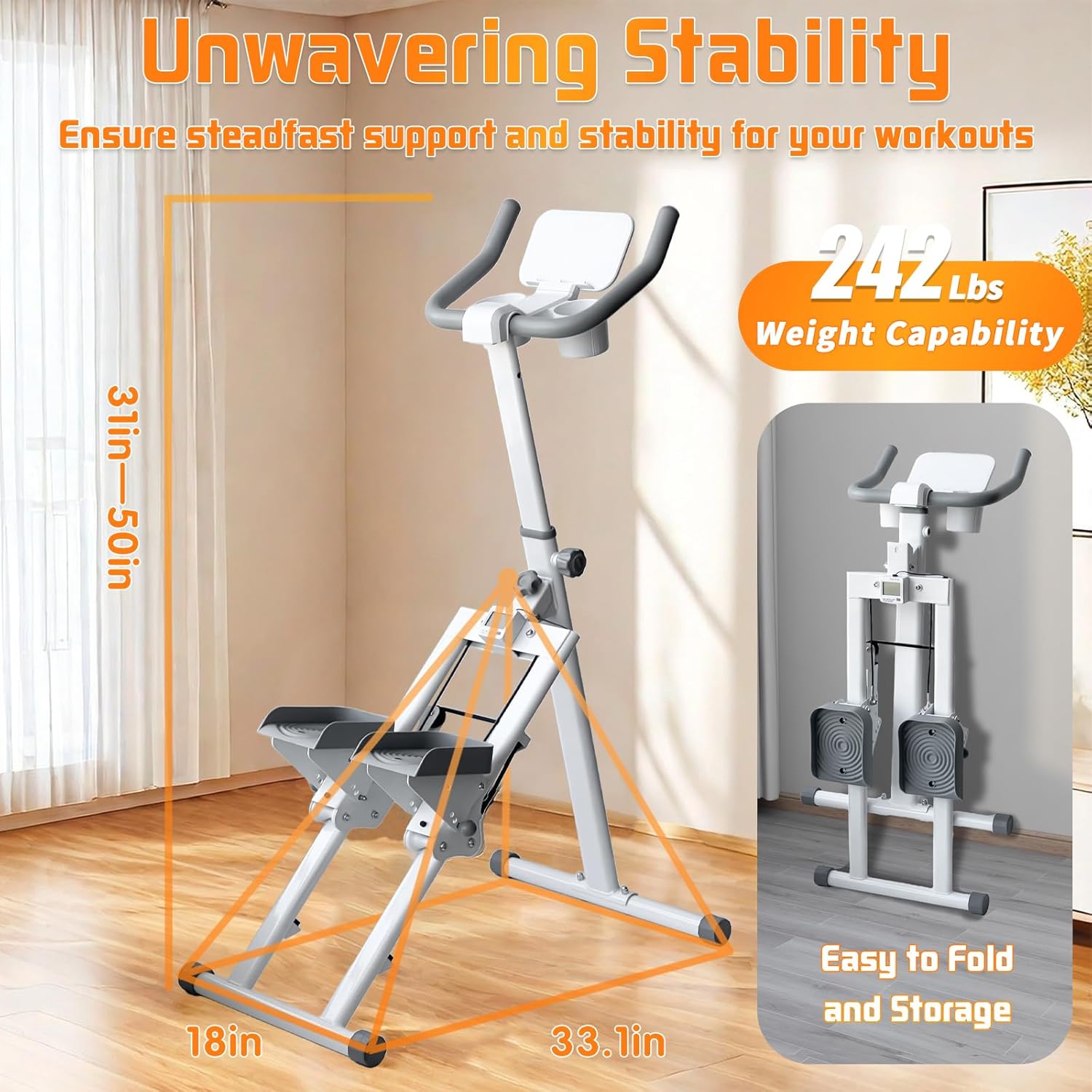 Stair Stepper Folding Vertical Cardio Exercise Climber Stair-Master for Exercise at Home Full Body Workout Machine with Handlebar 242LBS Load with Adjustable Step Range Handlebar & Pedals - Image 3