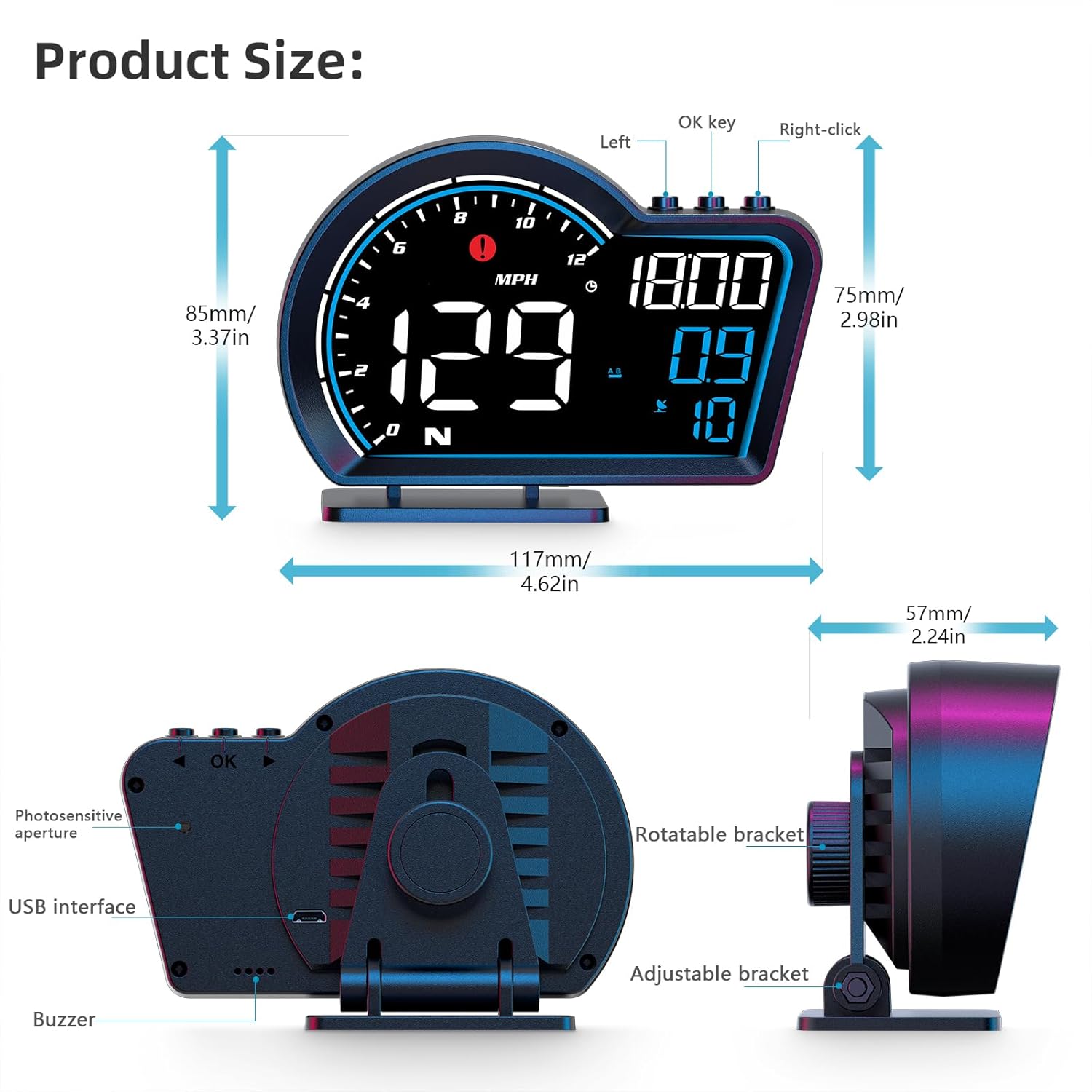 SinoTrack HUD Digital GPS Speedometer for Car Universal Heads Up Display Oversize Screen Large LCD MPH Speedometer Speed Fatigued Diving Alert Over-Speed Alarm Compass for All Vehicle - Image 7