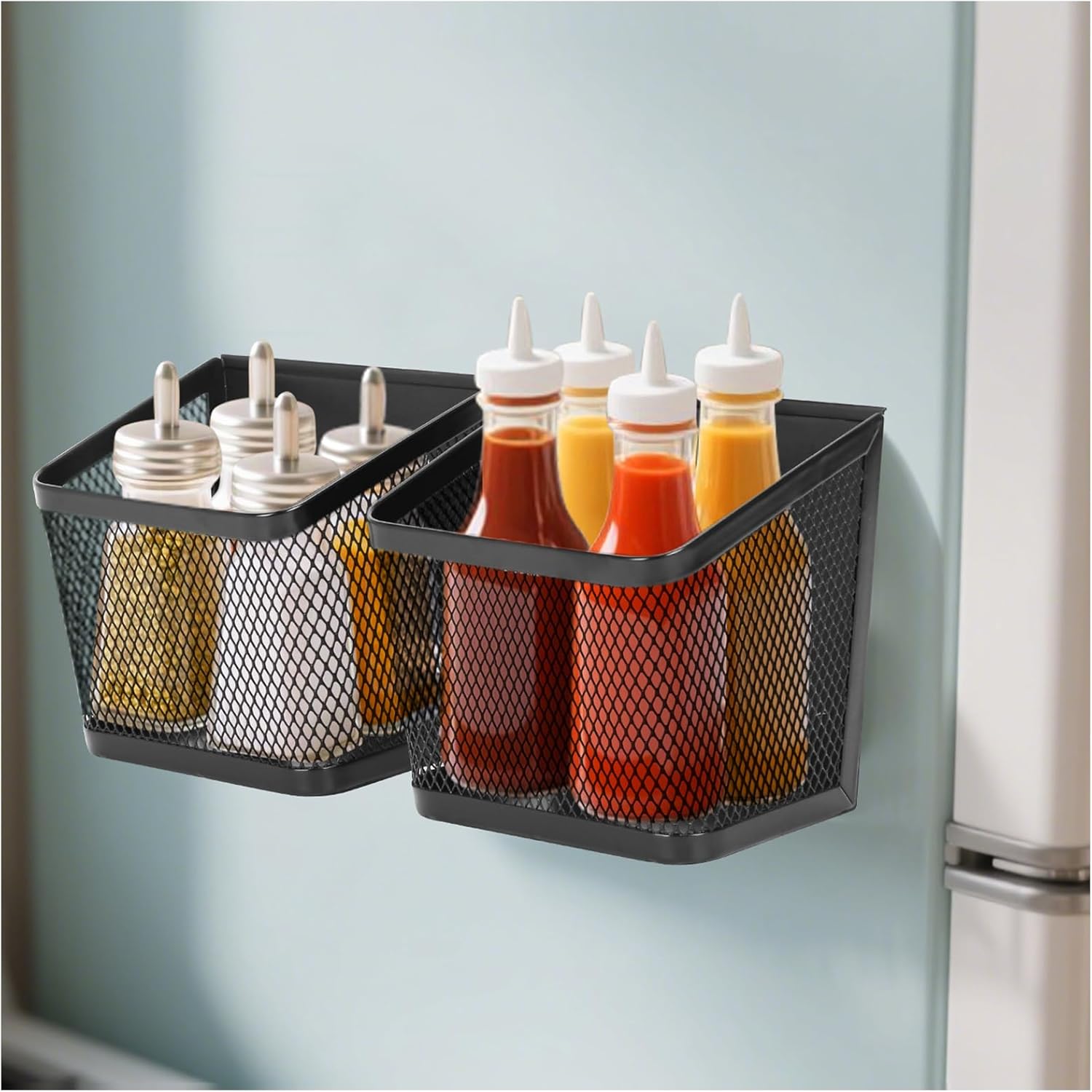 2 Pack Magnetic Spice Rack for Refrigerator and Oven Magnetic Fridge Basket Shelf Organizer for Kitchen Storage (Black) - Image 2