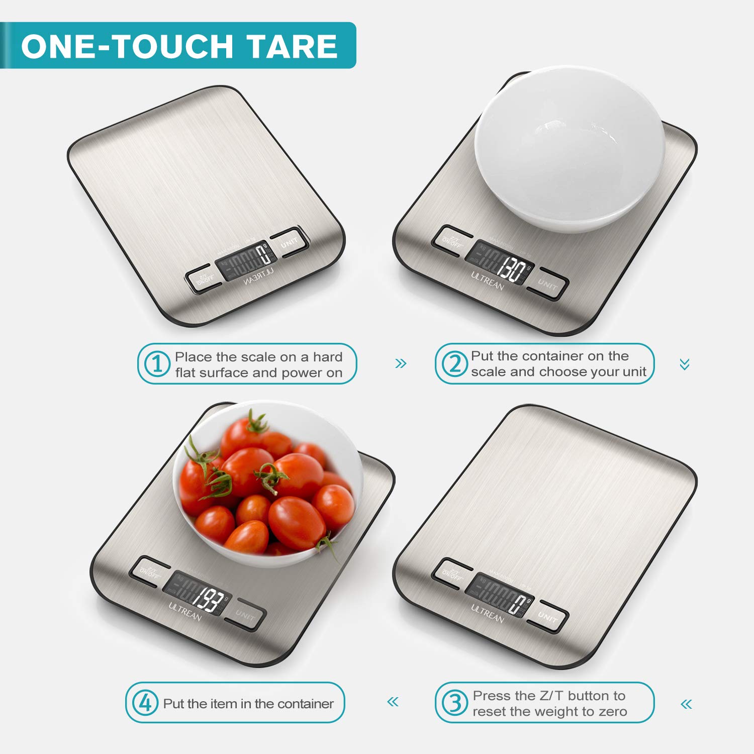 Ultrean Food Scale, Digital Kitchen Scale Weight Grams and Ounces for Baking Cooking and Meal Prep, 6 Units with Tare Function, 11lb (Batteries Included) - Image 6