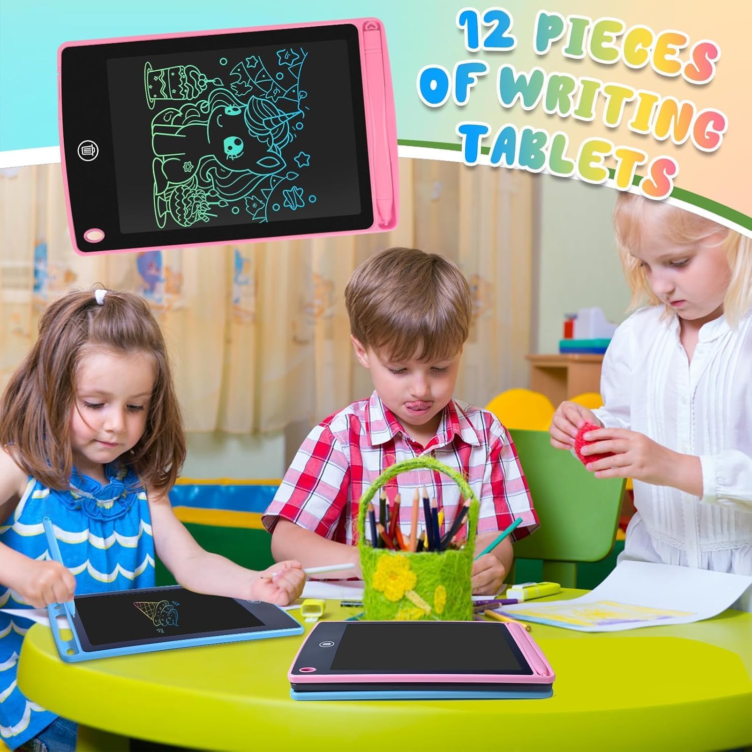 12 Pack LCD Writing Tablet for Kids 6.5 inch, Colorful Drawing Board with One-Click Erase, Lock, and Stylus, No Blue-ray Screen, Drawing Pad Toy for Ages 3-12 Boys and Girls Gifts (Pink, Blue, Black) - Image 3