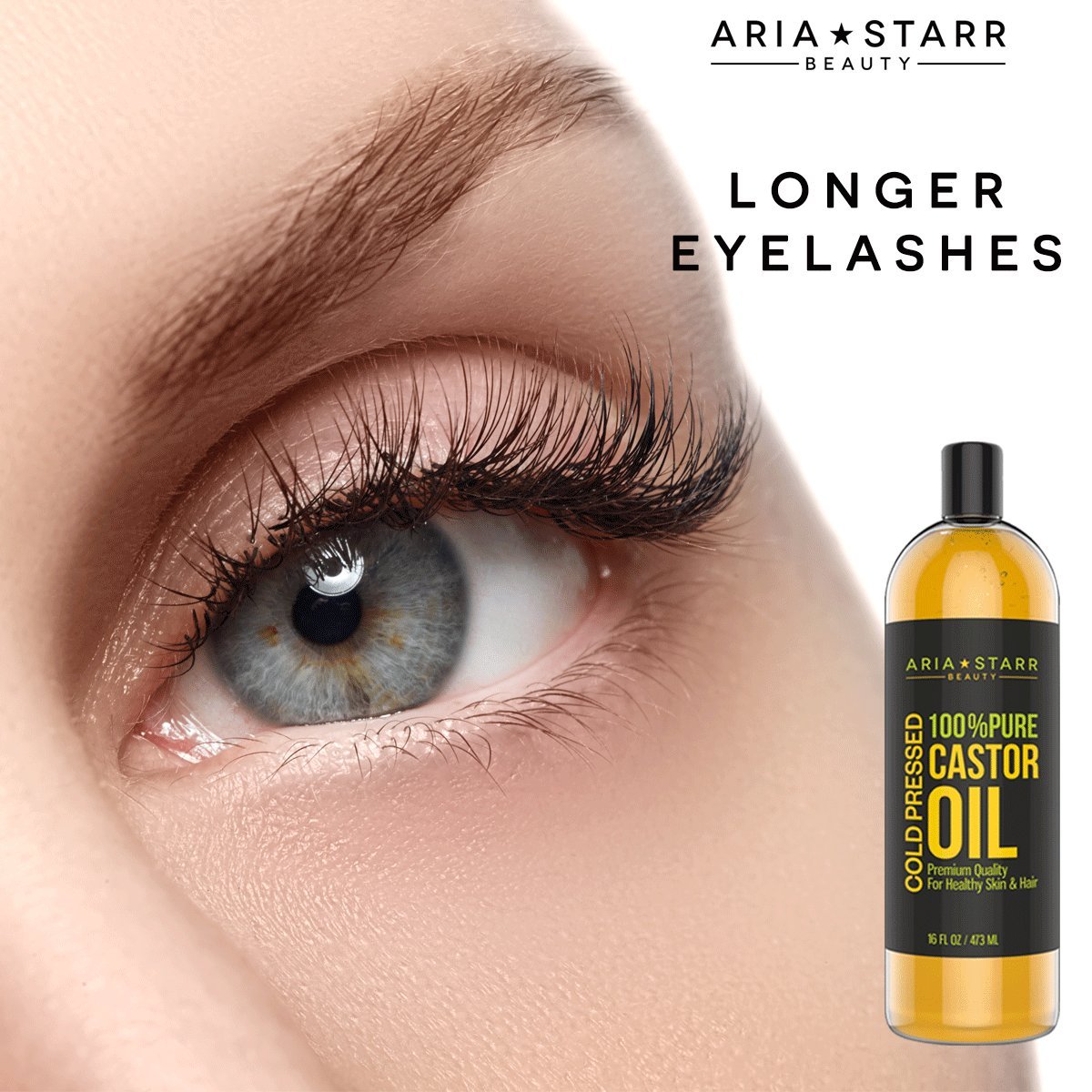 Aria Starr Castor Oil Cold Pressed - 16 FL OZ - 100% Pure Hair Oil For Hair Growth, Face, Skin Moisturizer, Scalp, Thicker Eyebrows And Eyelashes - Image 5