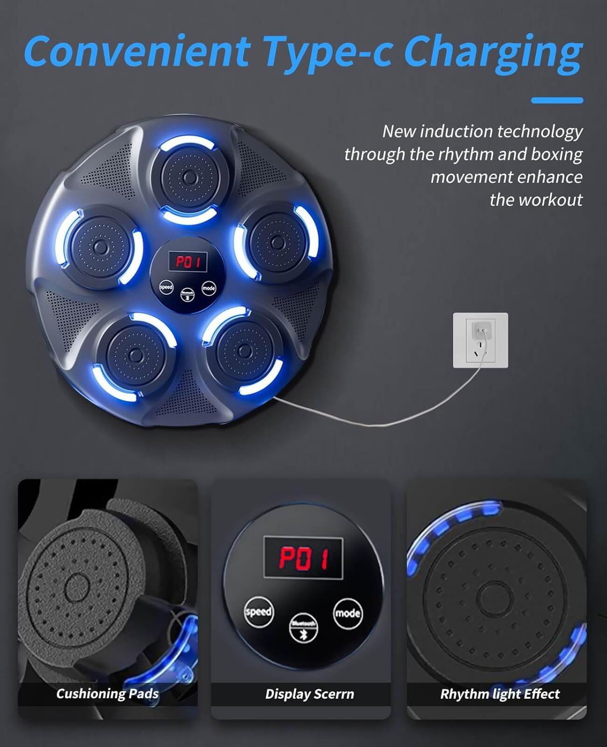 Music Boxing Machine for Adults, Boxing Machine Wall Mounted Music with Gloves, Boxing Music Workout Machine for Home, Indoor and Gym - Image 7