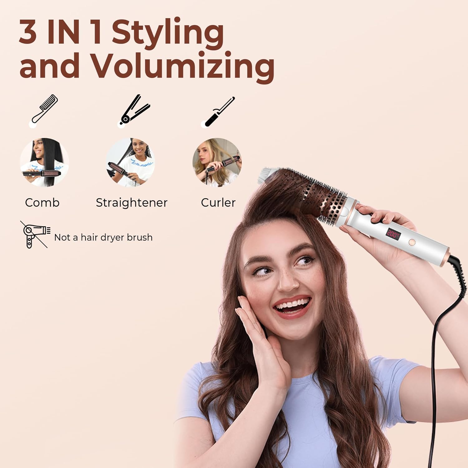 Thermal Brush,10 Temperatures LCD Display Upgrade to 400°F 1.5 in Heated Round Brush Curling Iron Heated Ceramic Tourmaline Ionic Comb 110-240V Volum - Image 3