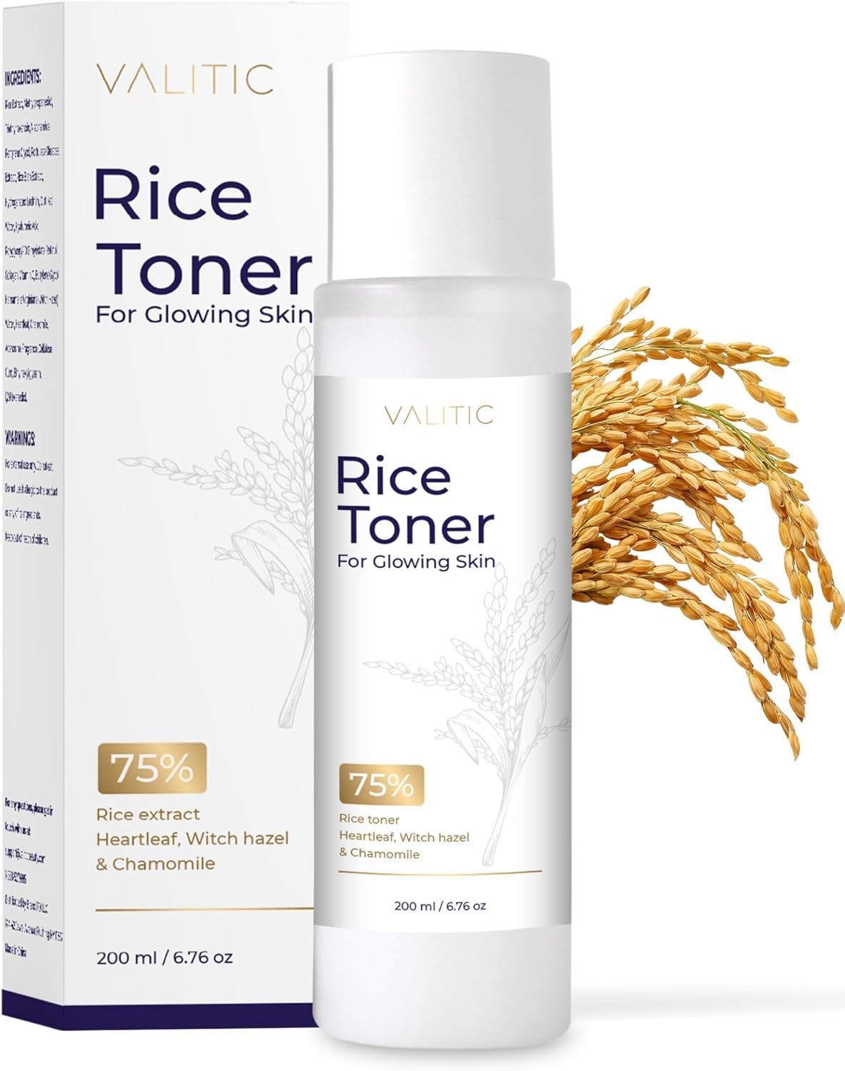 VALITIC Rice Toner - 75 Rice Extract Milky Toner for Face with Niacinamide, Heartleaf, Witch Hazel and Chamomile Essence - Facial Glass Skin Hydrating Skin Care - 200 ml, 6.76 fl oz - Image 2
