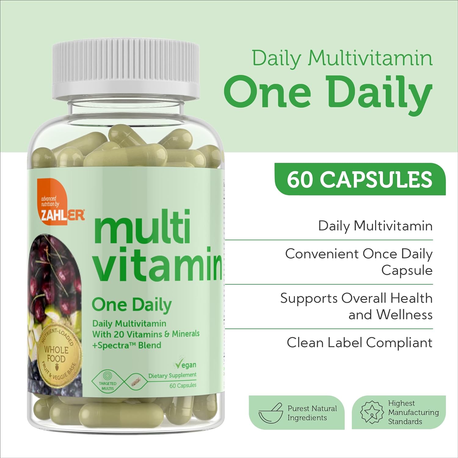 Zahler - One Daily Vegan Multivitamins for Women & Men (60 Count) Kosher Vegan Multivitamin - Essential Vitamins & Minerals with Whole Food Spectra Blend - Vegetarian and Vegan Vitamins for Adults - Image 3