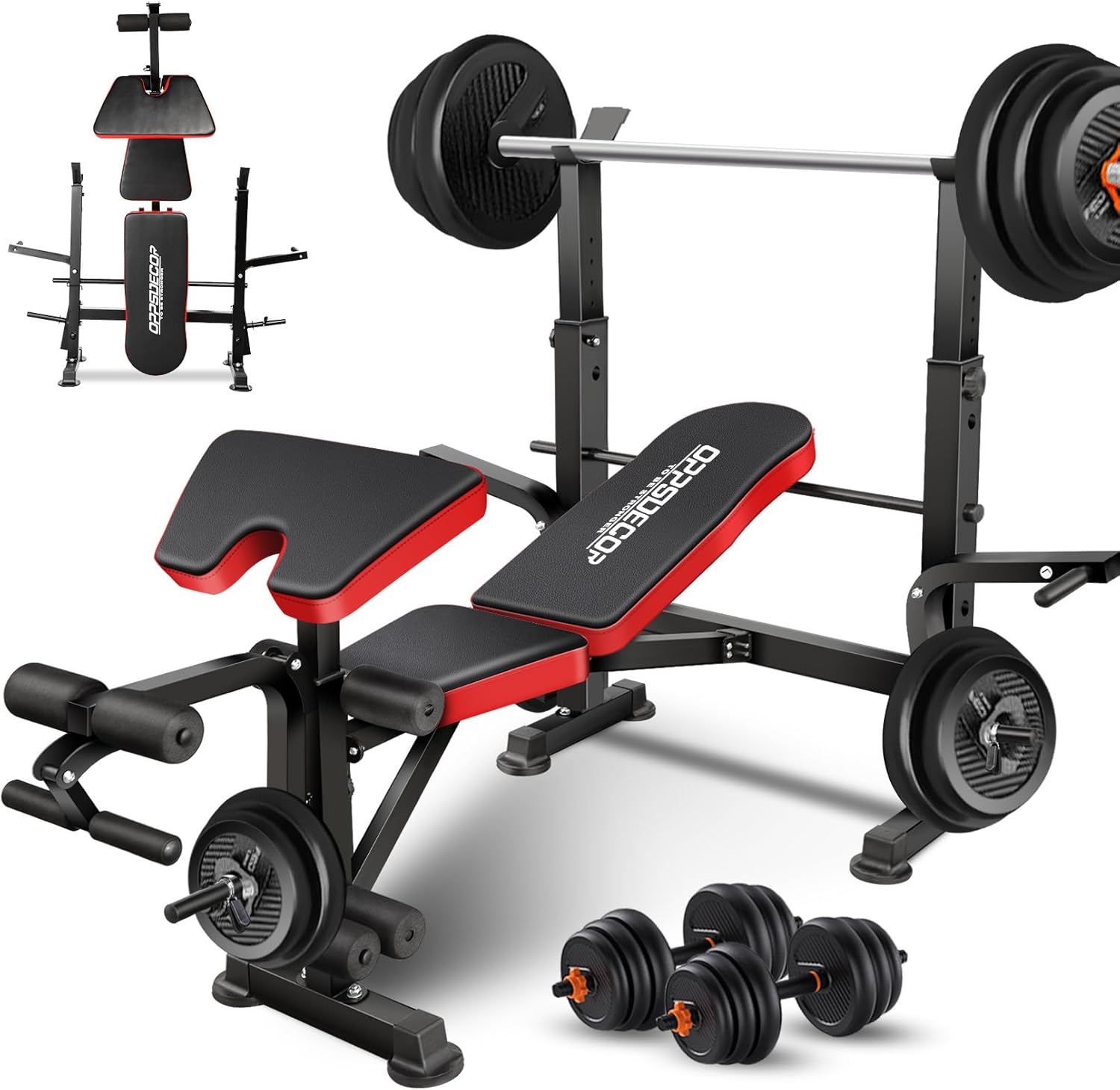 OPPSDECOR 660lbs 6 in 1 Weight Bench Set with Squat Rack, Workout Bench with Leg Extension Preacher Curl Rack Multi-Function Bench Press Set for Home Gym, ZWX1113 New Version Weight Bench - Image 2