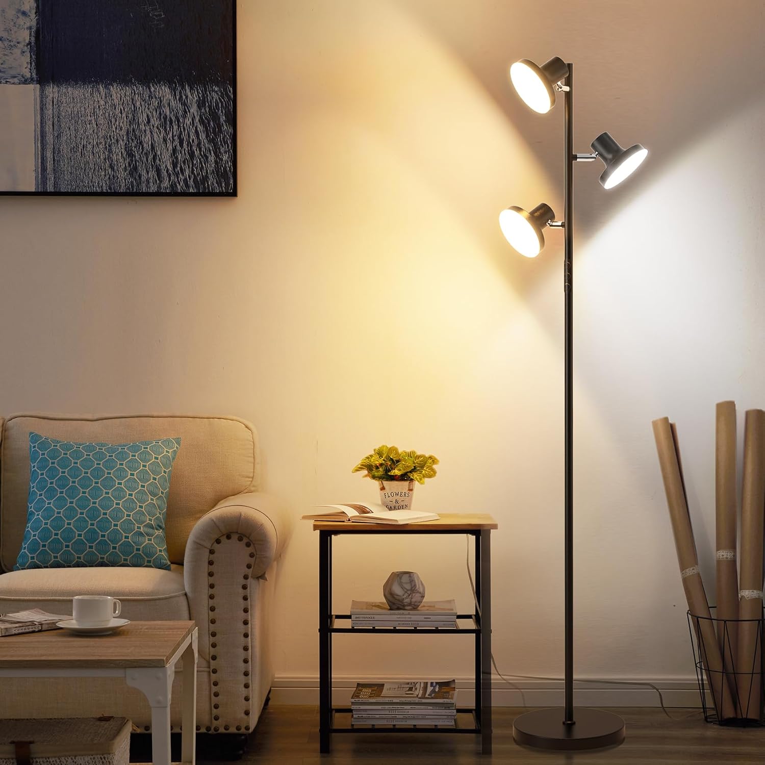 36W LED Tree Floor Lamp, Modern Dimmable Standing Lamp with Remote & Touch Control, 4 Color Temperatures, 3 Rotatable LED Light Floor Lamps for Living Room, Bedroom, Office - Image 3