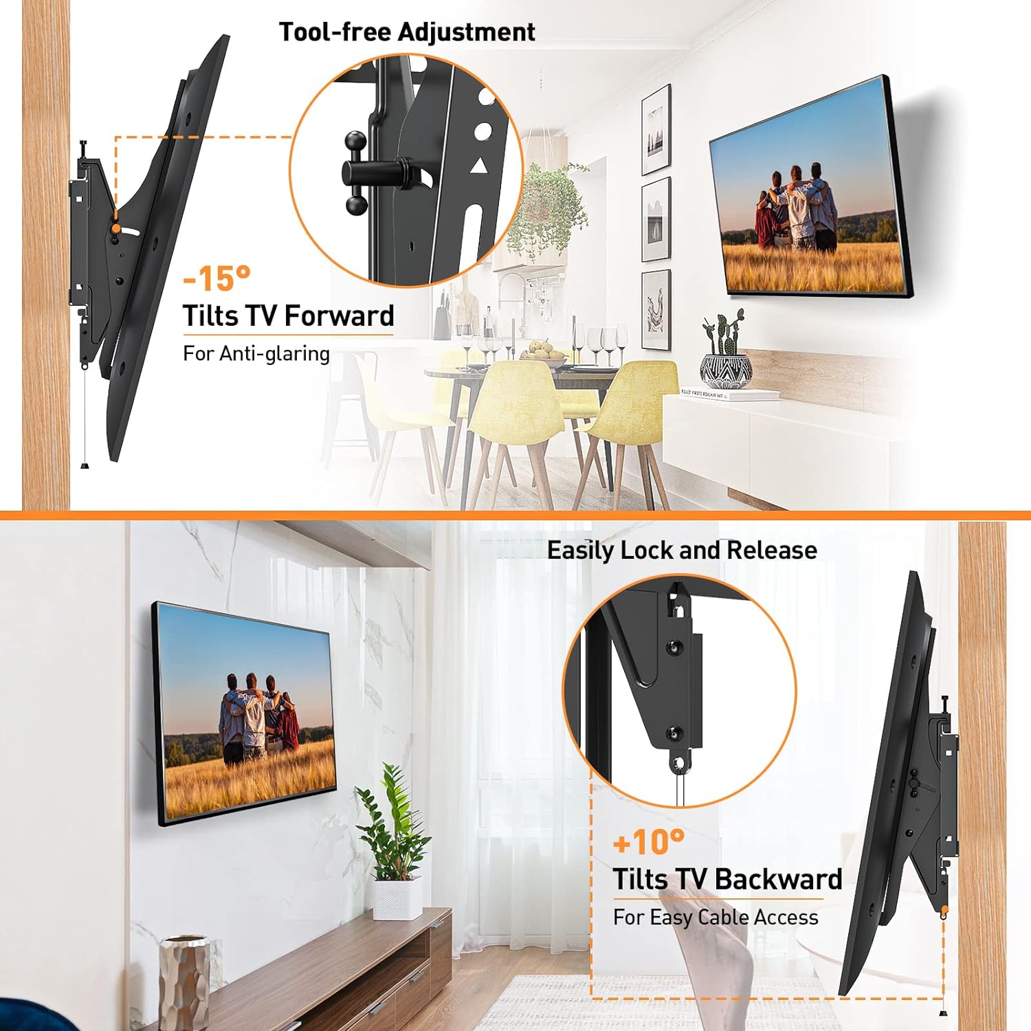 ELIVED TV Wall Mount for Most 37-84 Inch TVs, Max Load Capacity 120 lbs. Tilting tv Mount with Level Adjustment, Wall Brackets Max VESA 600x400mm, Fits 16-24 Inch Studs - Image 3