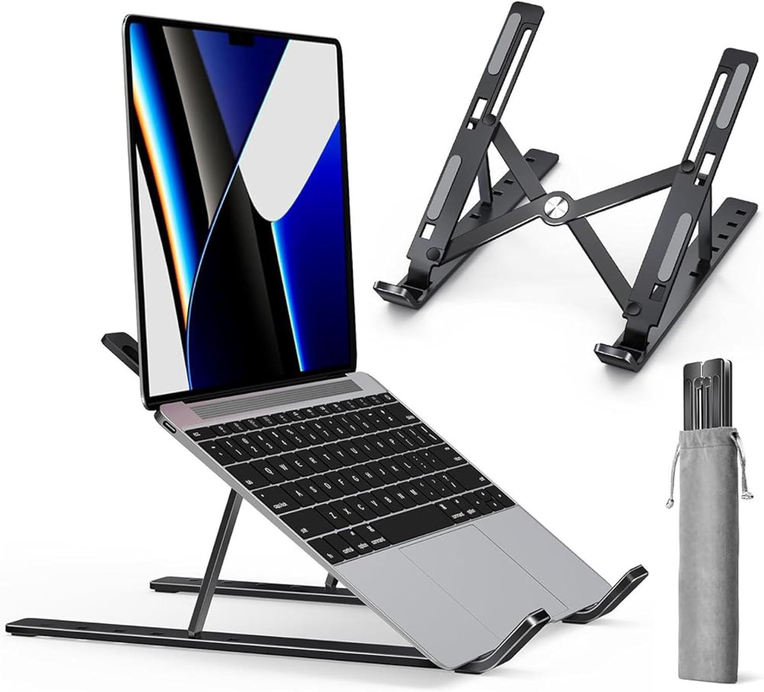 Adjustable Folding Laptop Stand for Desk — Portable Lightweight Laptop Riser for 10 to 15.6 Inch Devices, Ergonomic and Sturdy with 7 Adjustable Heights for Office, Home, and Travel, Black - Image 2