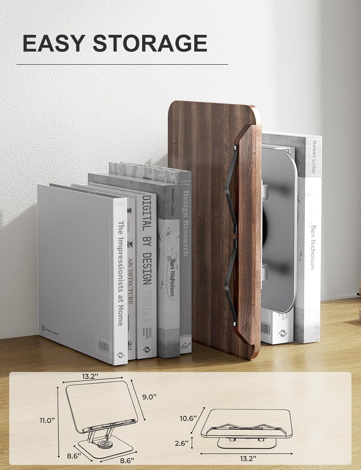 Tounee Book Stand for Reading, Adjustable Book Holder with 360° Swivel Base, Foldable Cookbook Stand Recipe Book Holder with Elastic Page Clips for Music Scores, Recipe, Tablet, Laptop-Silver - Image 7