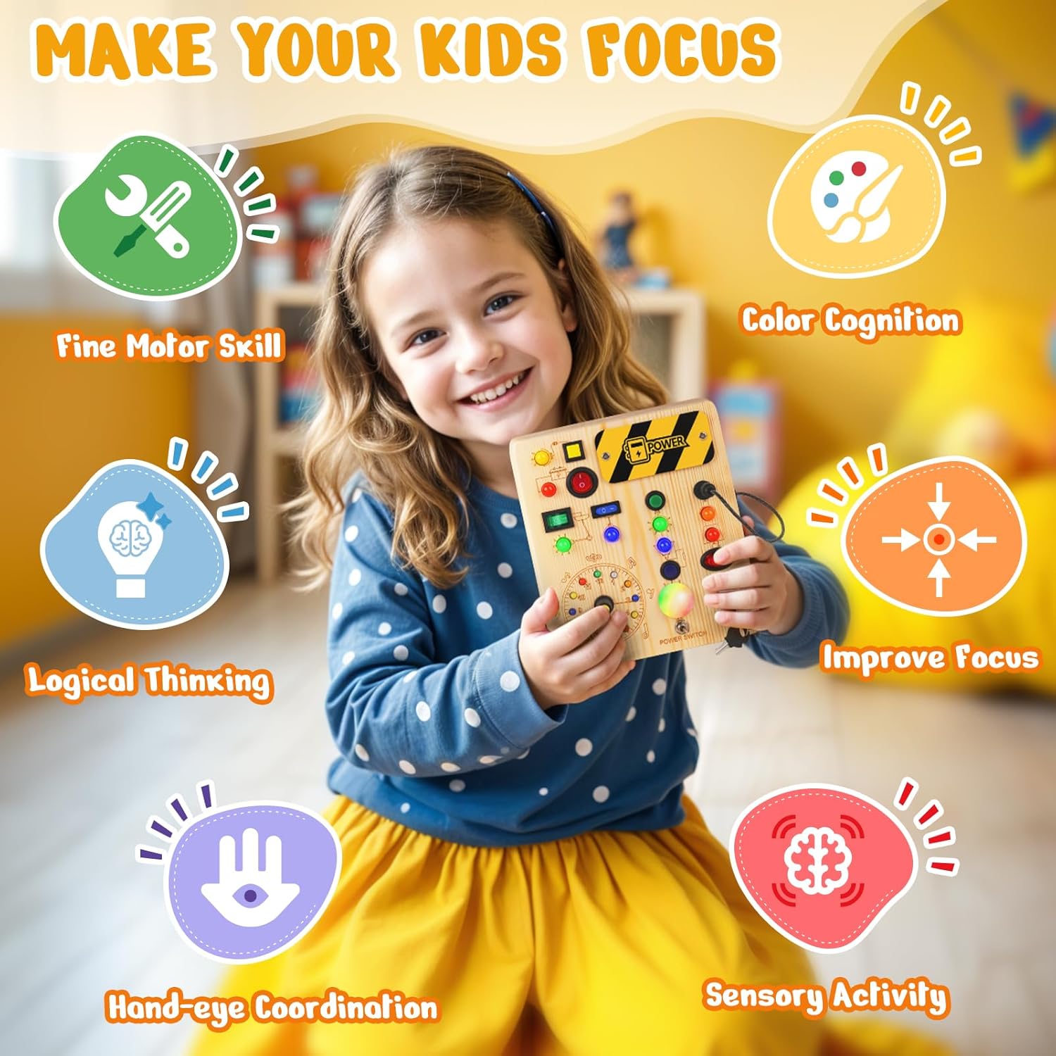 Busy Board With Led Light, Montessori Toys For 1-3 Years Old Boys Girls Wooden Toddler Toys Birthday Gift Educational Toys For 1+ Year Old, Toddler Travel Toys Sensory Toys For Kids With Autism - Image 5