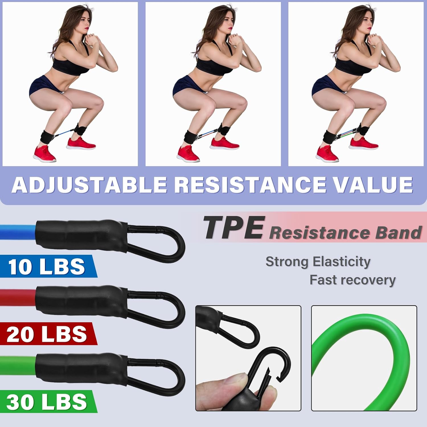 Ankle Resistance Bands with Cuffs, Portable Ankle Bands for Working Out Resistance Bands Set with Ankle Straps, Butt Exercise Equipment for Women Men Legs and Glutes - Image 5