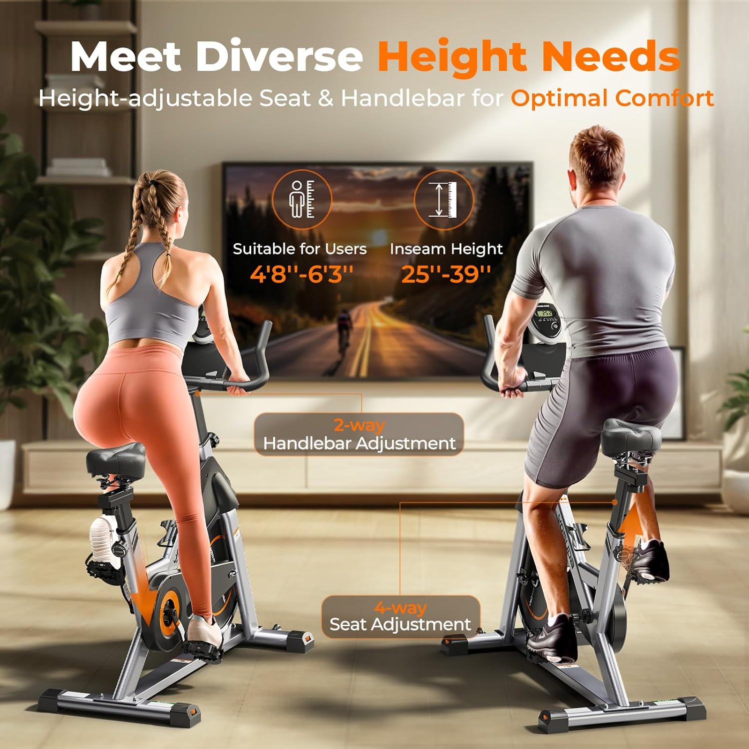 YOSUDA Exercise Bike, Stationary Bike with App, Brake Pad/Magnetic Indoor Cycling Bike with 300 lb Weight Capacity, Low Noise, Tablet Holder, Comfortable Seat for Home Fitness and Weight Loss - Image 7
