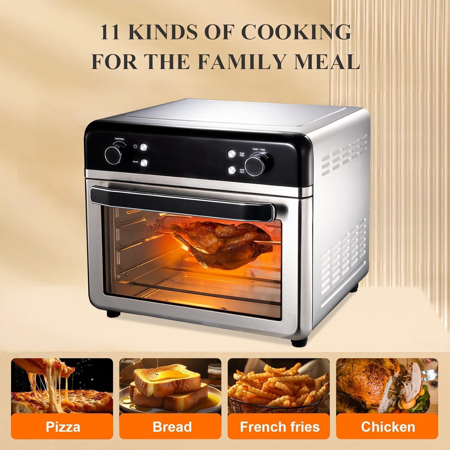 27.5 QT Air Fryer Toaster Oven, 12-in-1 Combo Countertop Convection Oven, with six additional accessories for enhanced usability along with a recipe book, Chrome - Image 5