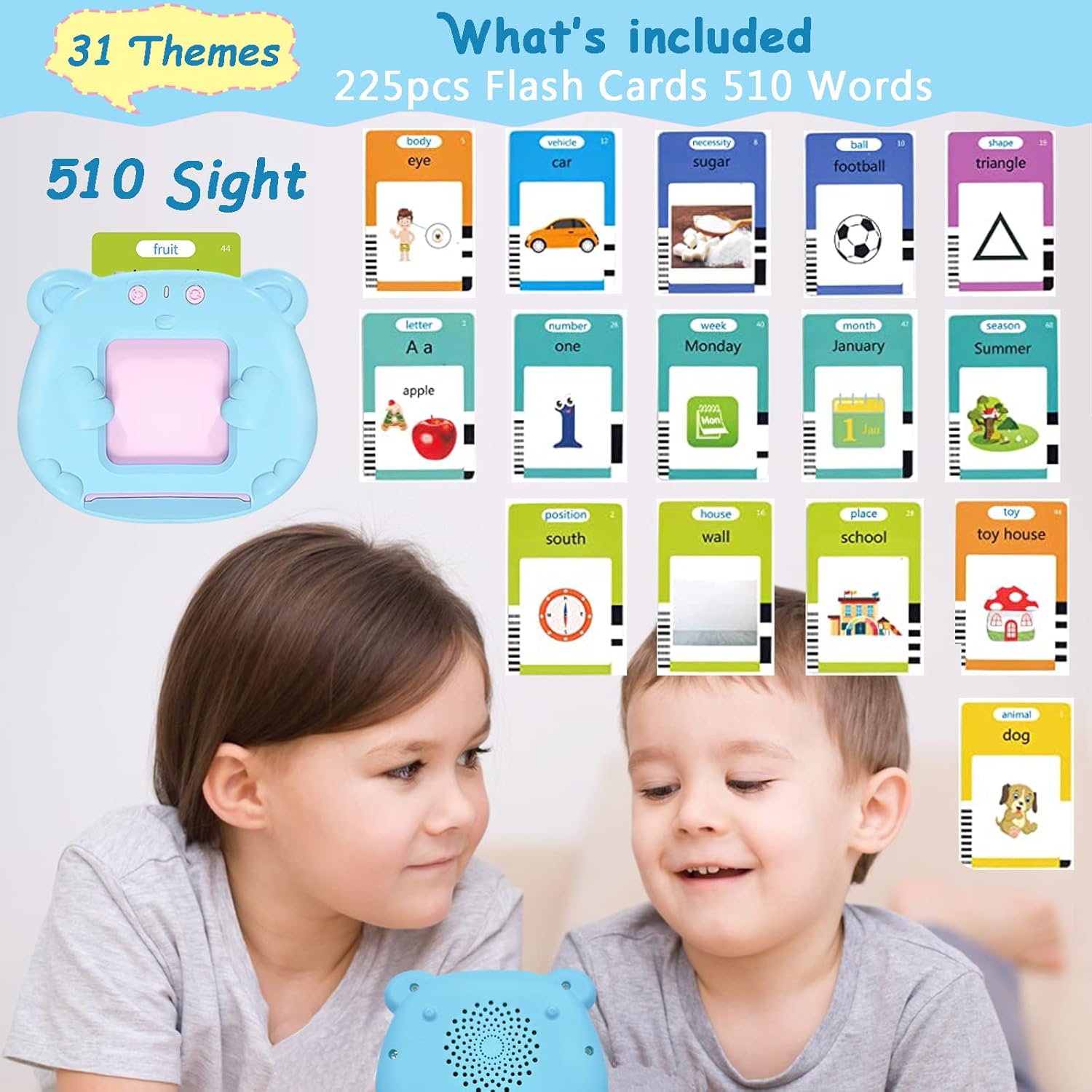 Talking Flash Cards Educational Toys for 1-6 Years Old Boys Girls, Toddlers Learning Toys Electronic Interactive Toys, Preschool Montessori Toys Christmas Birthday Gift(510 Words New Blue) - Image 3