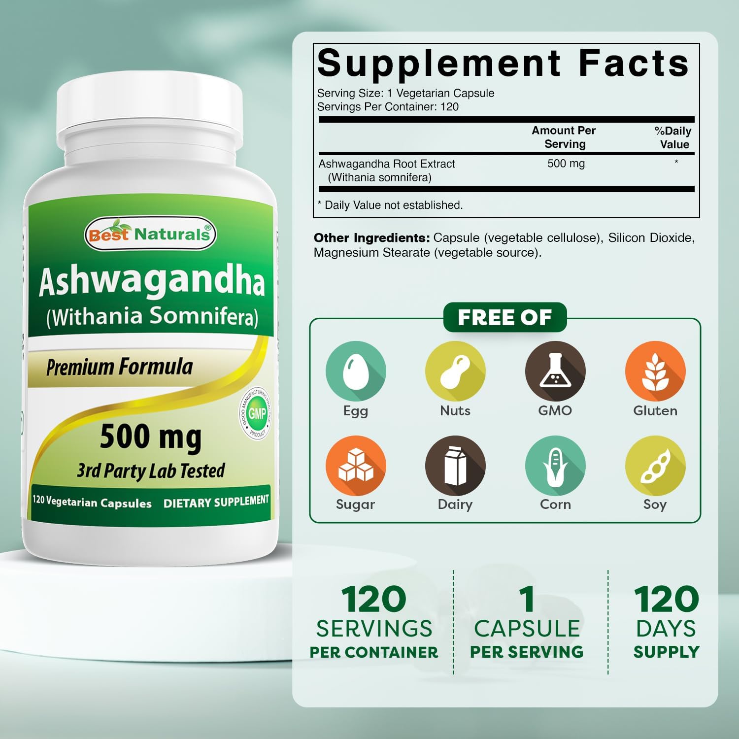 Best Naturals Ashwagandha Extract 500 Mg 120 Capsules (Pack of 2) - Image 3